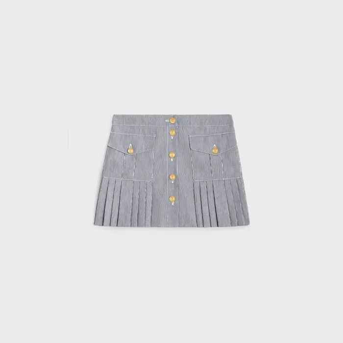 Celine o1w1db10526 2J7118 Pleated Mini Skirt in Gray Size 34" / US 12 / IT 48 - 1 Thumbnail