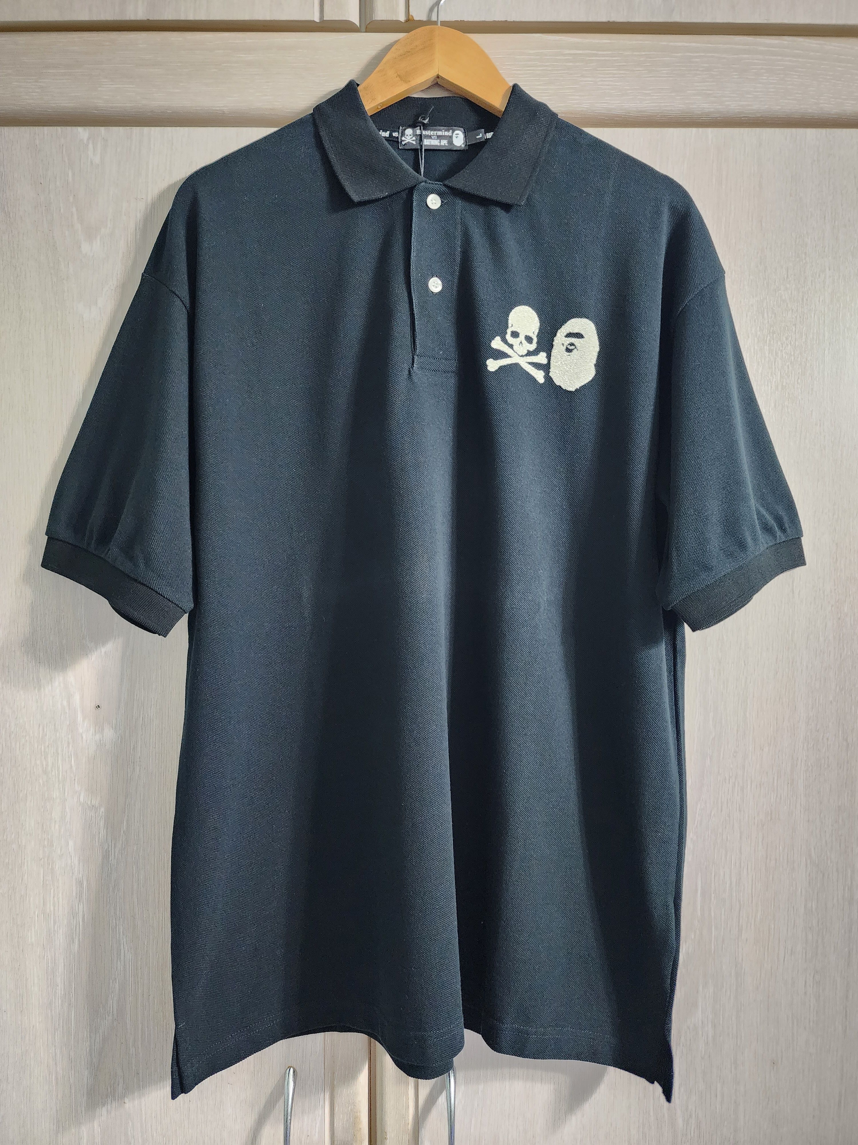 Pre-owned Bape X Mastermind Japan Bape Vs Mastermind Glass Beads Polo In Black