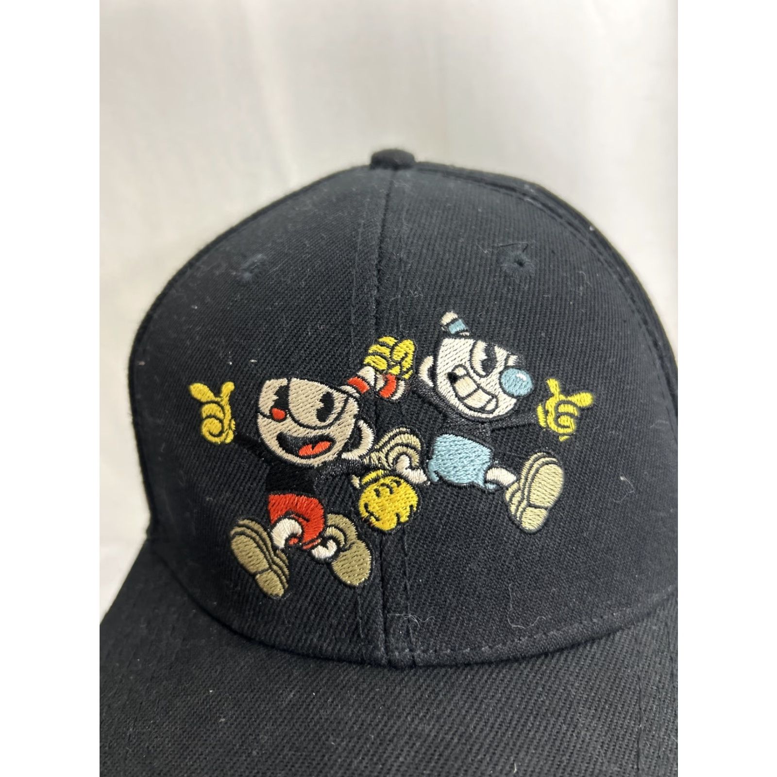 Vintage Cup head Baseball Hat Black Adjustable Hook And Loop Strap Hat Men Black Cuphead Logo Baseball Cap Loop One Size Adjusta ble Size ONE SIZE - 3 Thumbnail