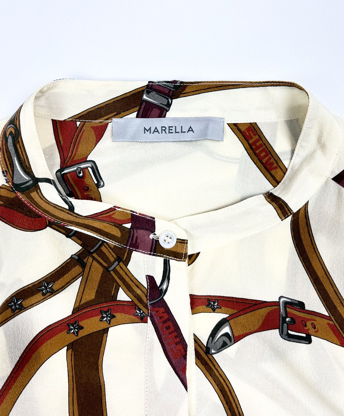Marella Marella Silk Blouse Scarf Print Equestrian Hermes Style Size L / US 10 / IT 46 - 9 Thumbnail