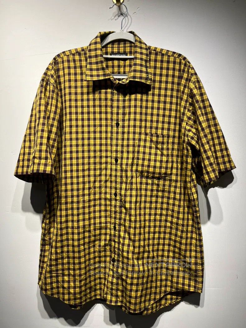 Balenciaga Balenciaga Yellow Plaid Short Sleeve Shirt Size XS / US 0-2 / IT 36-38 - 1 Thumbnail