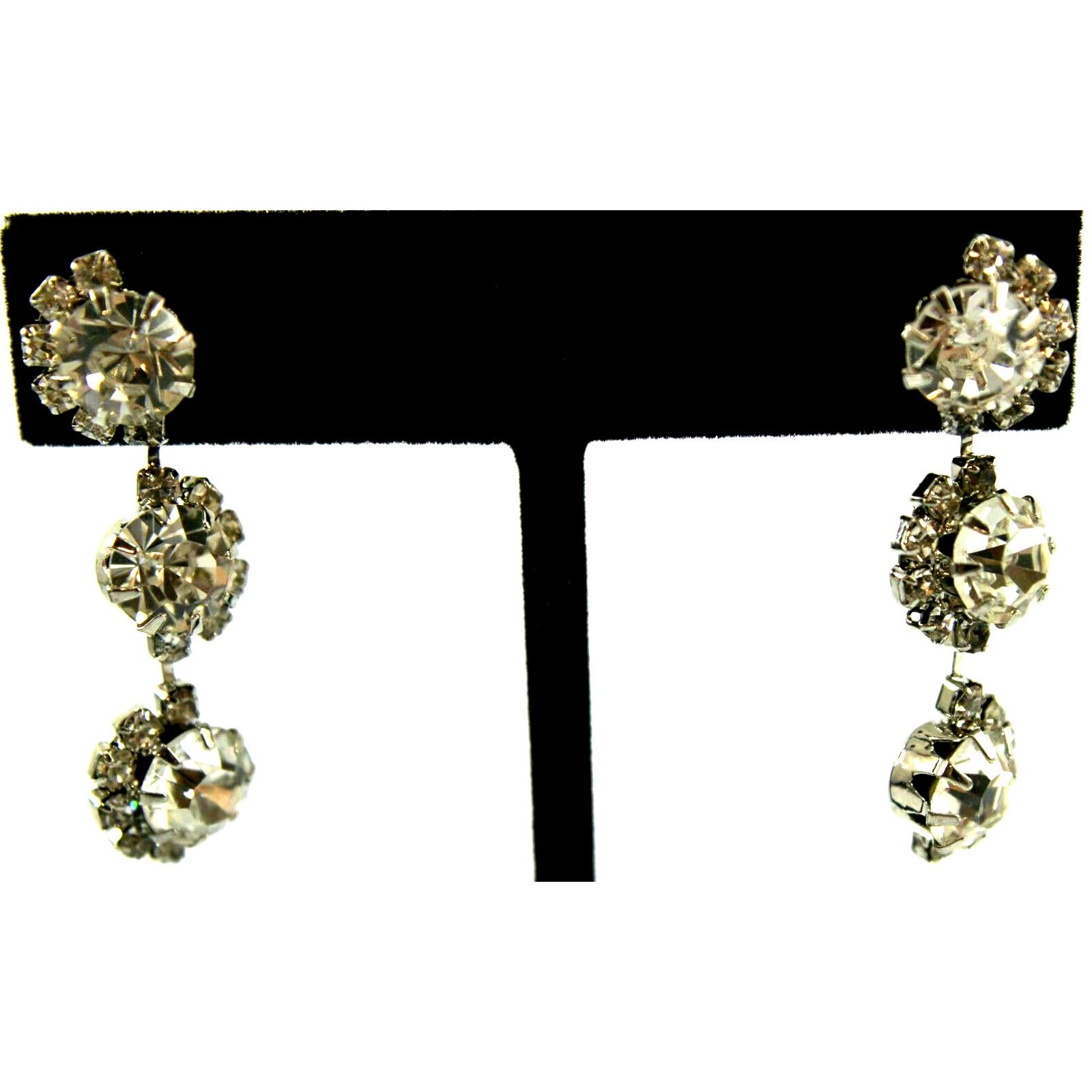 Other Clear Rhinestone Triple Stone Earrings • Round Cut • 1-1/2" Size ONE SIZE - 1 Thumbnail