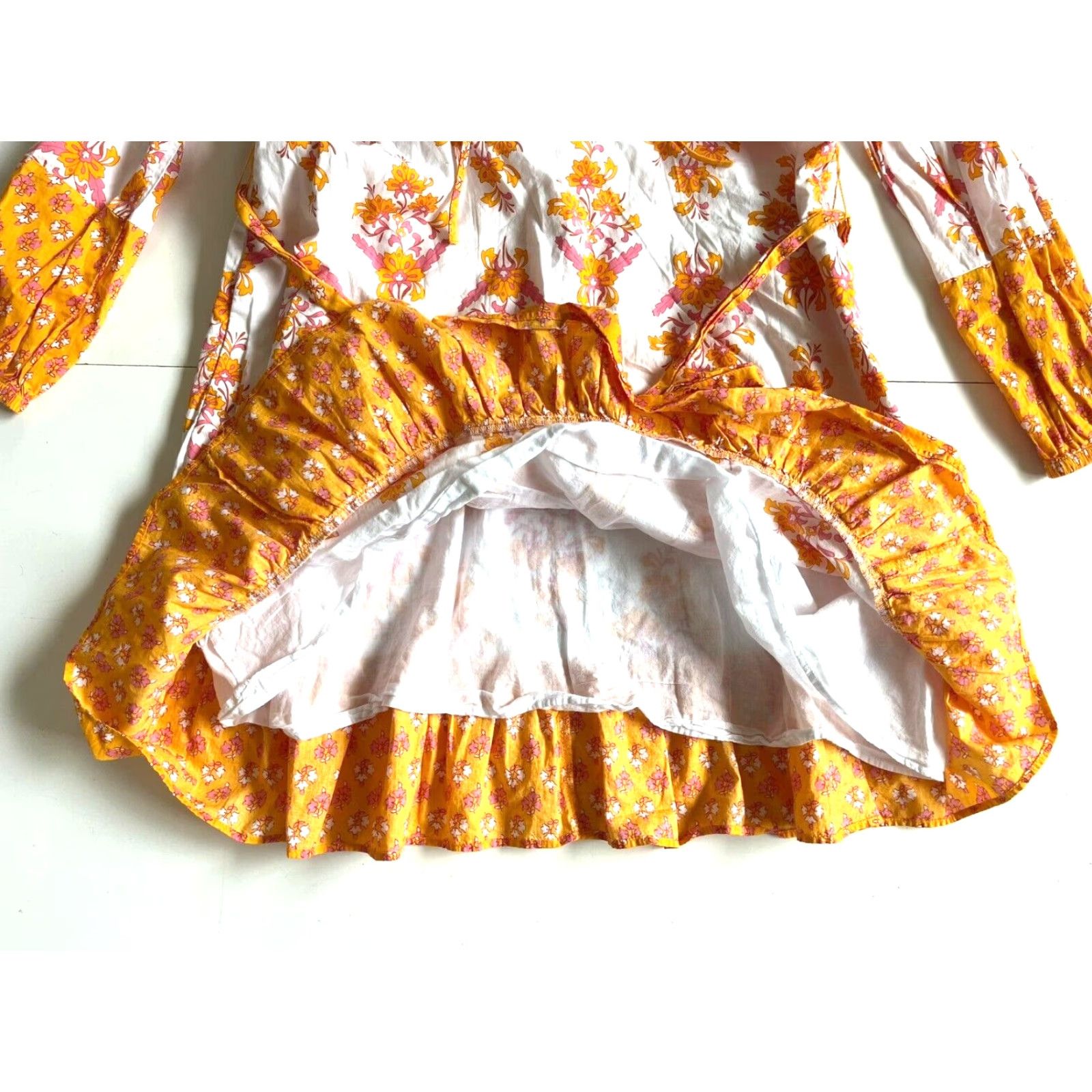 J.Crew VINTAGE J.CREW Dress Pocket Floral 100% Cotton Tunic Shirt Dress XXS Women Long Sleeve White Orange Pink Size XXS / US 00 / IT 34 - 7 Thumbnail