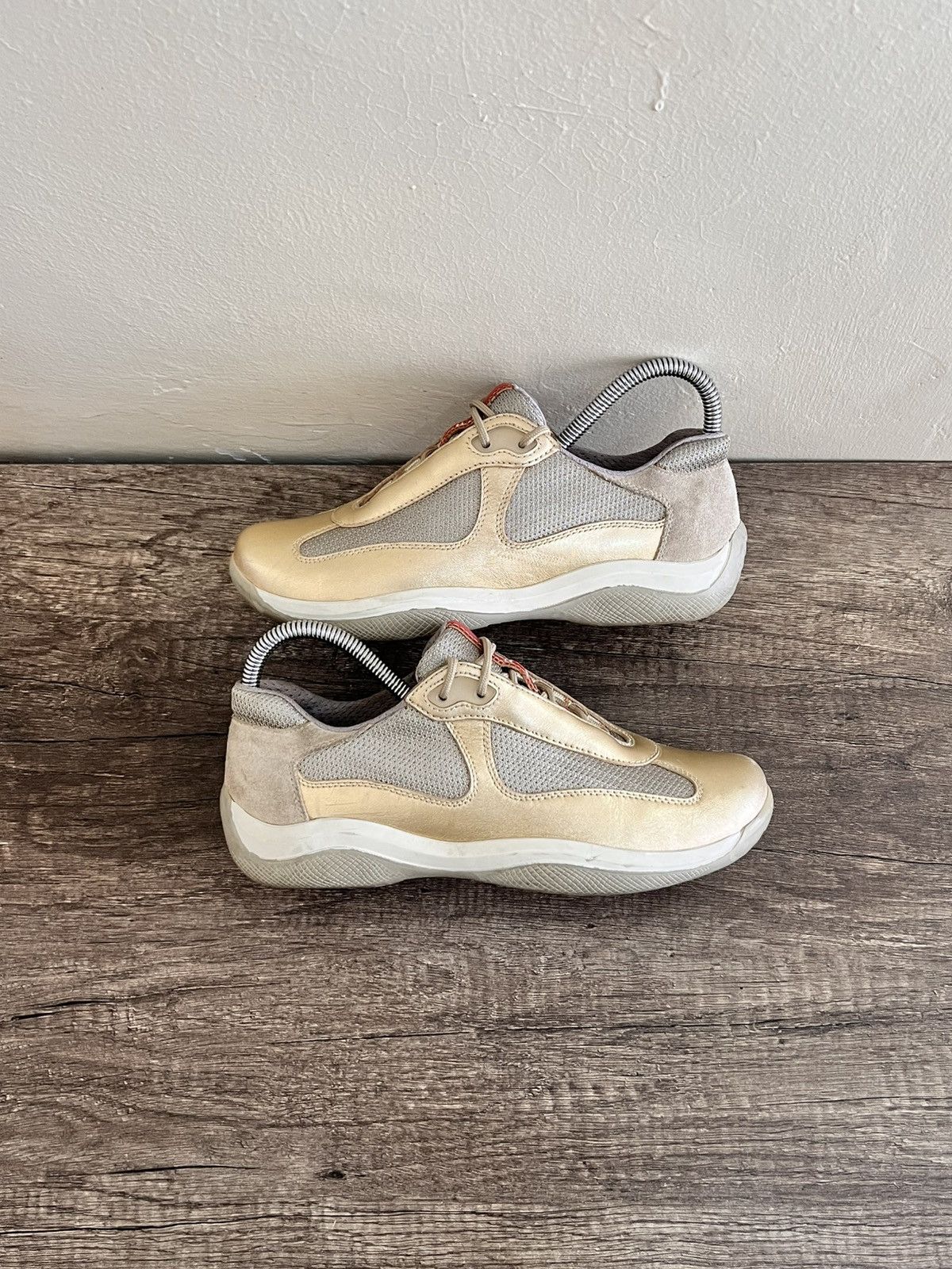 Prada Americas Cup Gold-mesh Sneakers Size US 7 / IT 37 - 4 Thumbnail