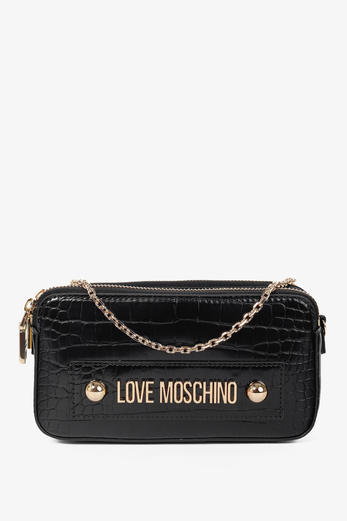 Love Moschino Pu Croco Logo-Plaque Zip Around Crossbody Bag in Black, Women's