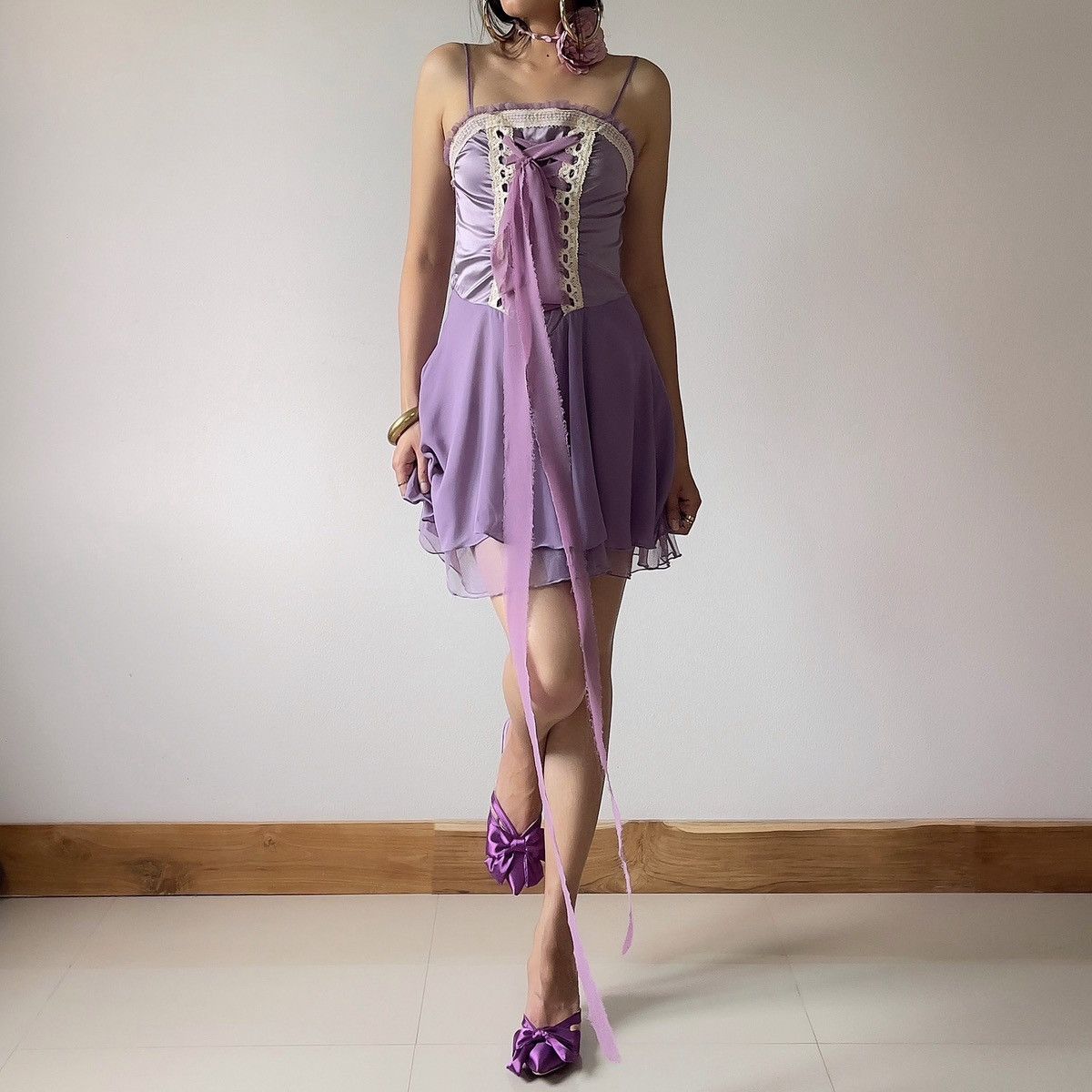 Other Romantic Y2K Purple Satin & Chiffon Mini Dress (S–M) Size M / US 6-8 / IT 42-44 - 4 Thumbnail