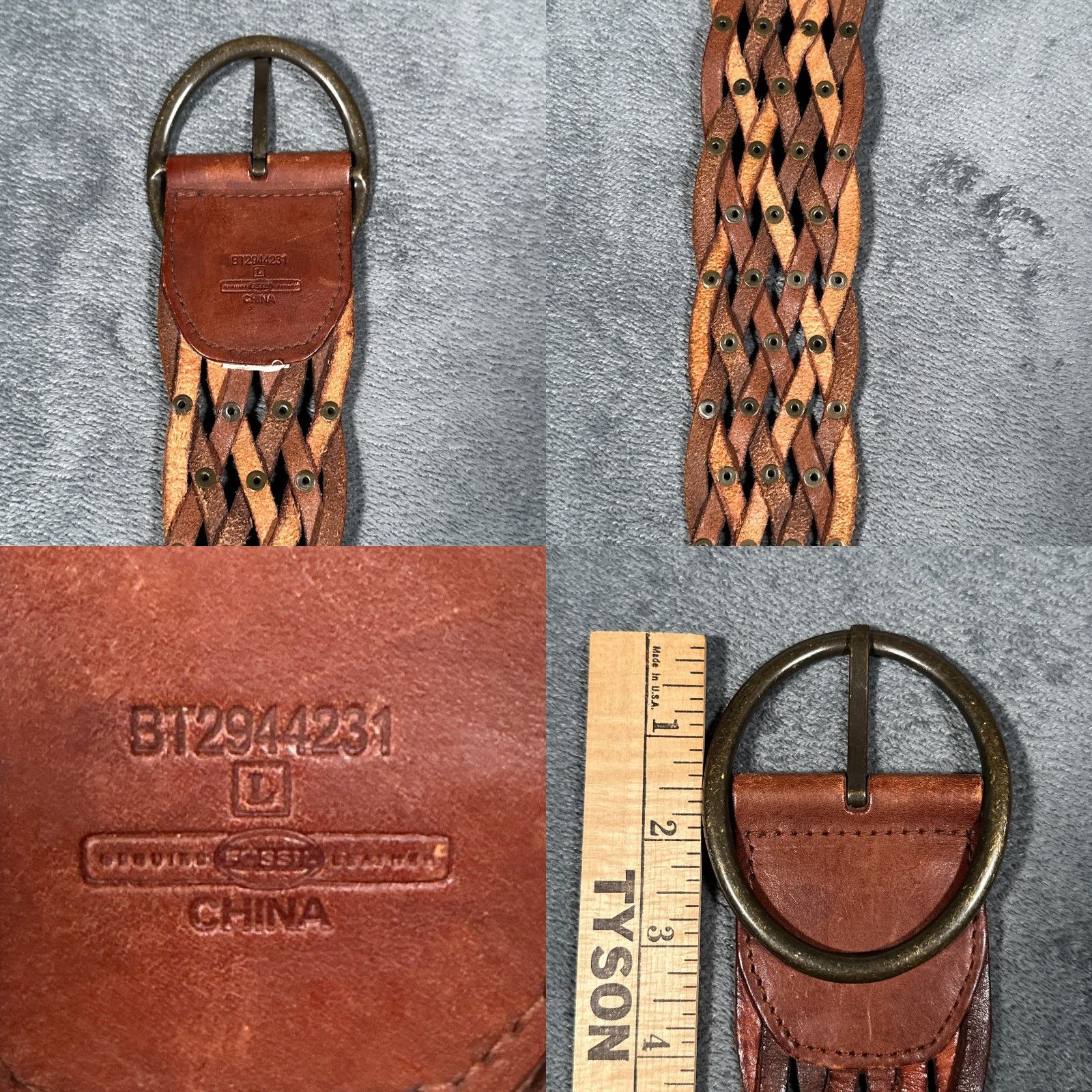 Fossil VINTAGE Fossil Leather Belt Women Large Wide Brass Studded Boho Woven Pattern Size ONE SIZE - 8 Thumbnail