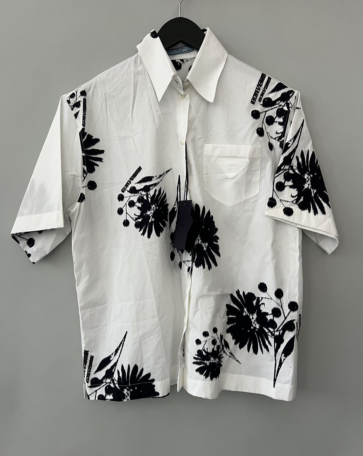 Prada Sunflower-print Poplin Shirt In White