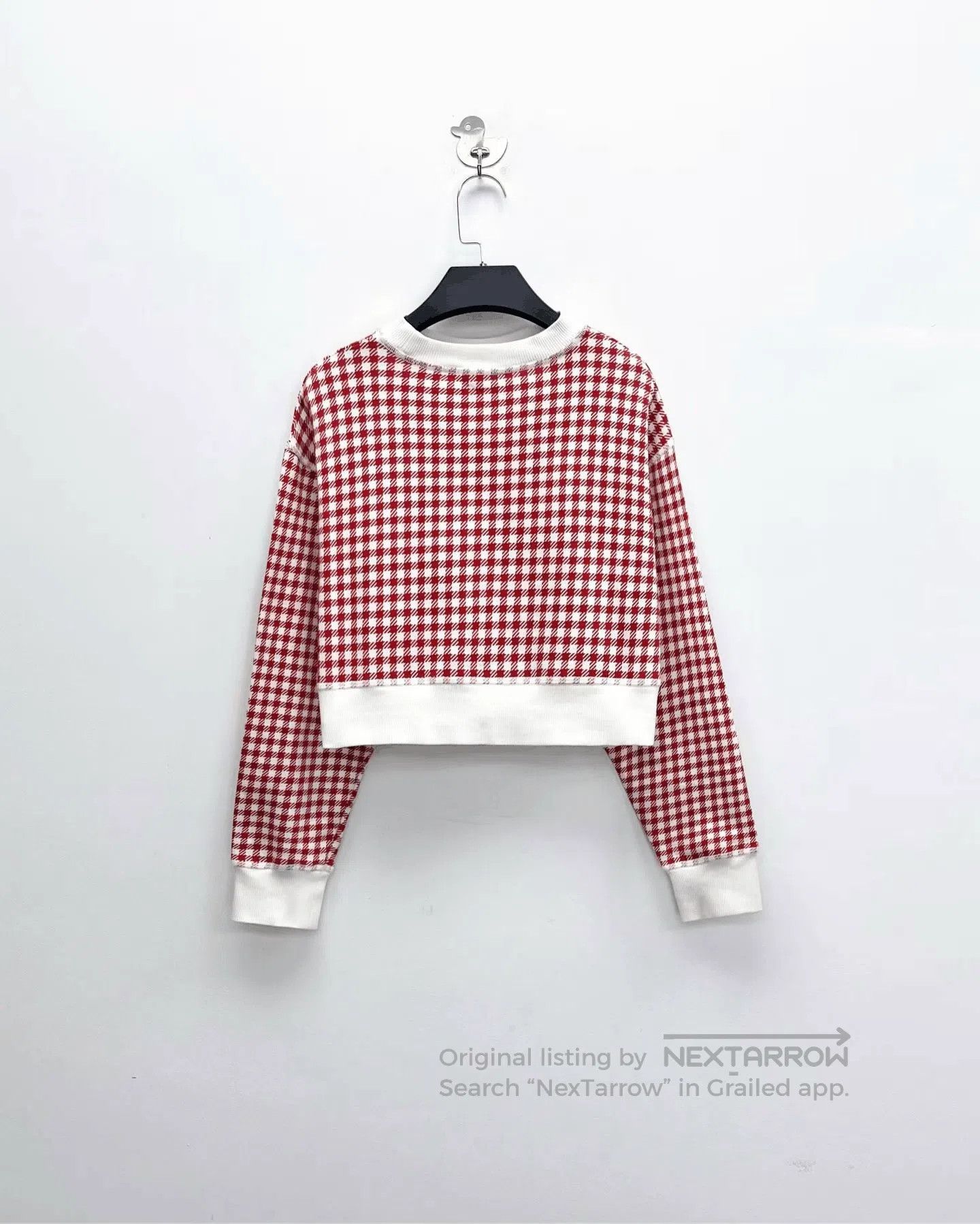 Miu Miu Miu Miu White Red Houndstooth Logo Sweatshirt. Size S / US 4 / IT 40 - 2 Thumbnail