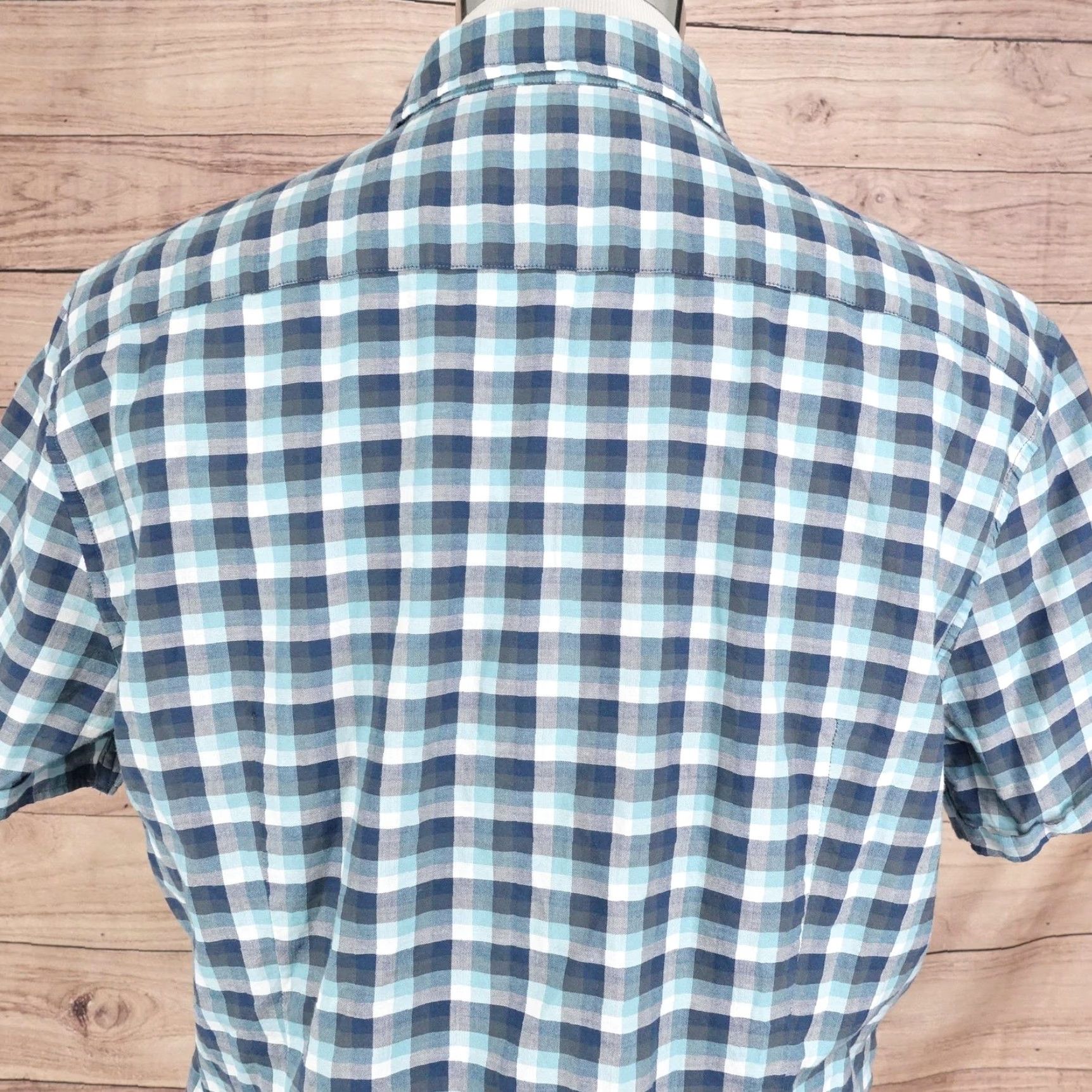 John Varvatos John Varvatos U.S.A. Shirt Mens Large Blue Plaid Cotton Button-Up Short Sleeve Mens Size US L / EU 52-54 / 3 - 5 Thumbnail