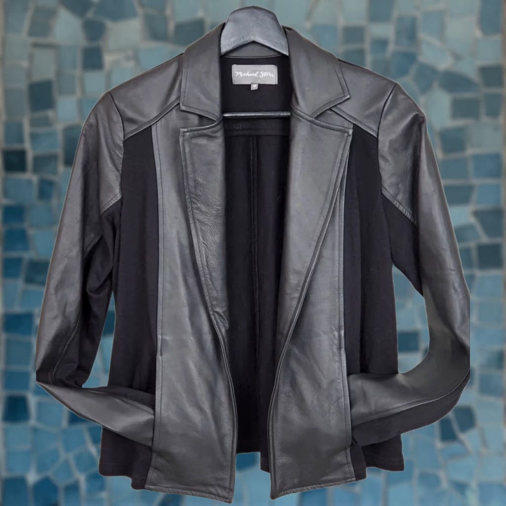 Michael Stars Michael Stars Leather Cardigan Black Women's Size M Cardigan Womens Leather Mix Open Lightweight All Seasons Size M / US 6-8 / IT 42-44 - 1 Thumbnail