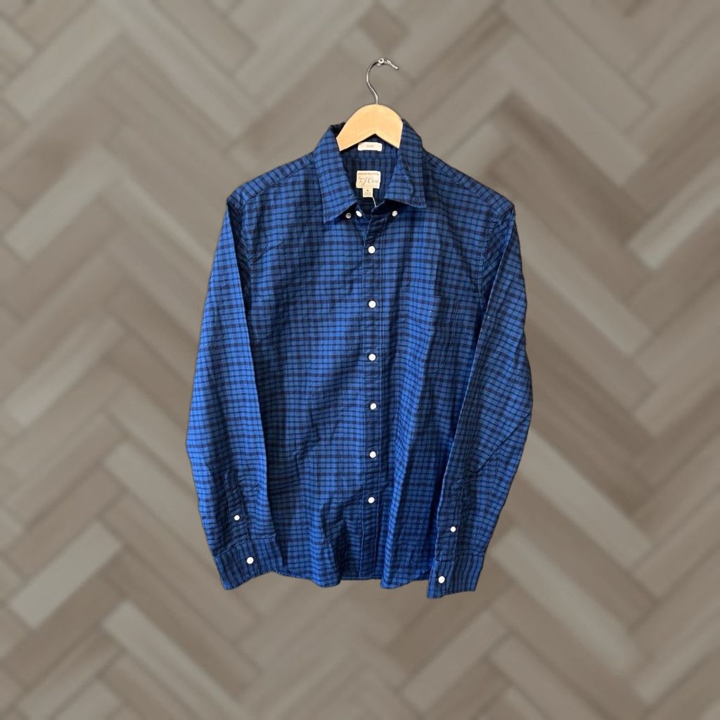 VINTAGE J. Crew Button-Up Shirt Mens Pima Cottons Blue Checkered Long Sleeve Sz M NWT