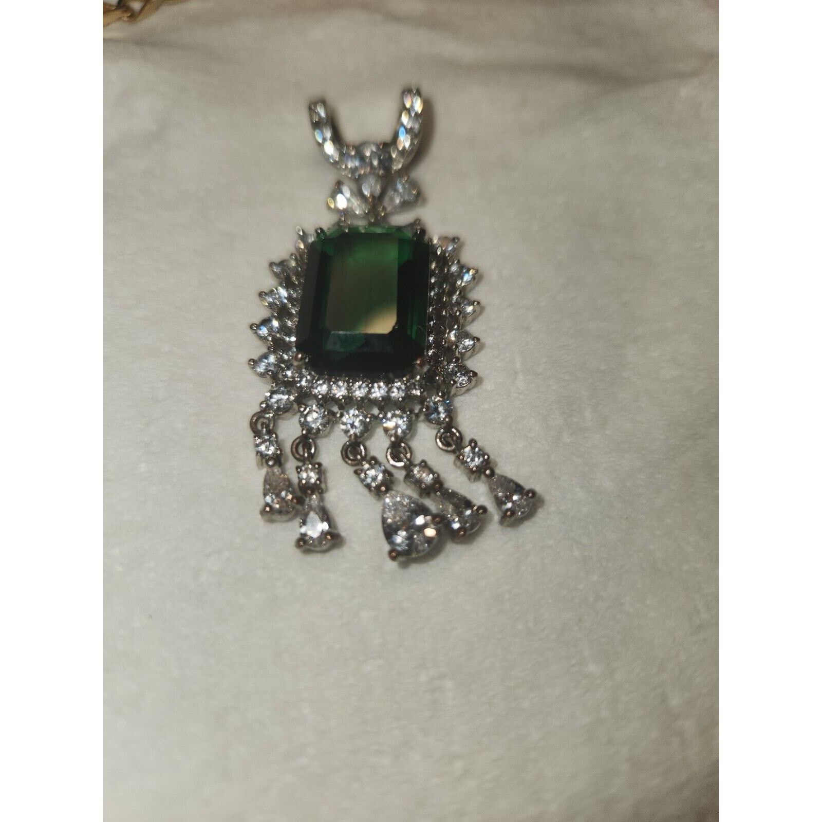 Other vintage fabulous silver tone green & clear stones very large Size ONE SIZE - 6 Thumbnail