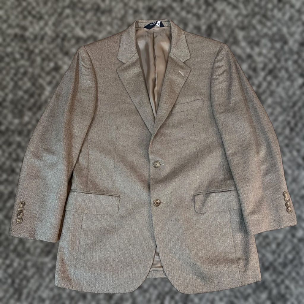 Jos. A. Bank Jos A Bank Blazer Mens 40R Camel Hair Silk Beige Brown Herringbone Sport Coat Size 40R - 1 Thumbnail