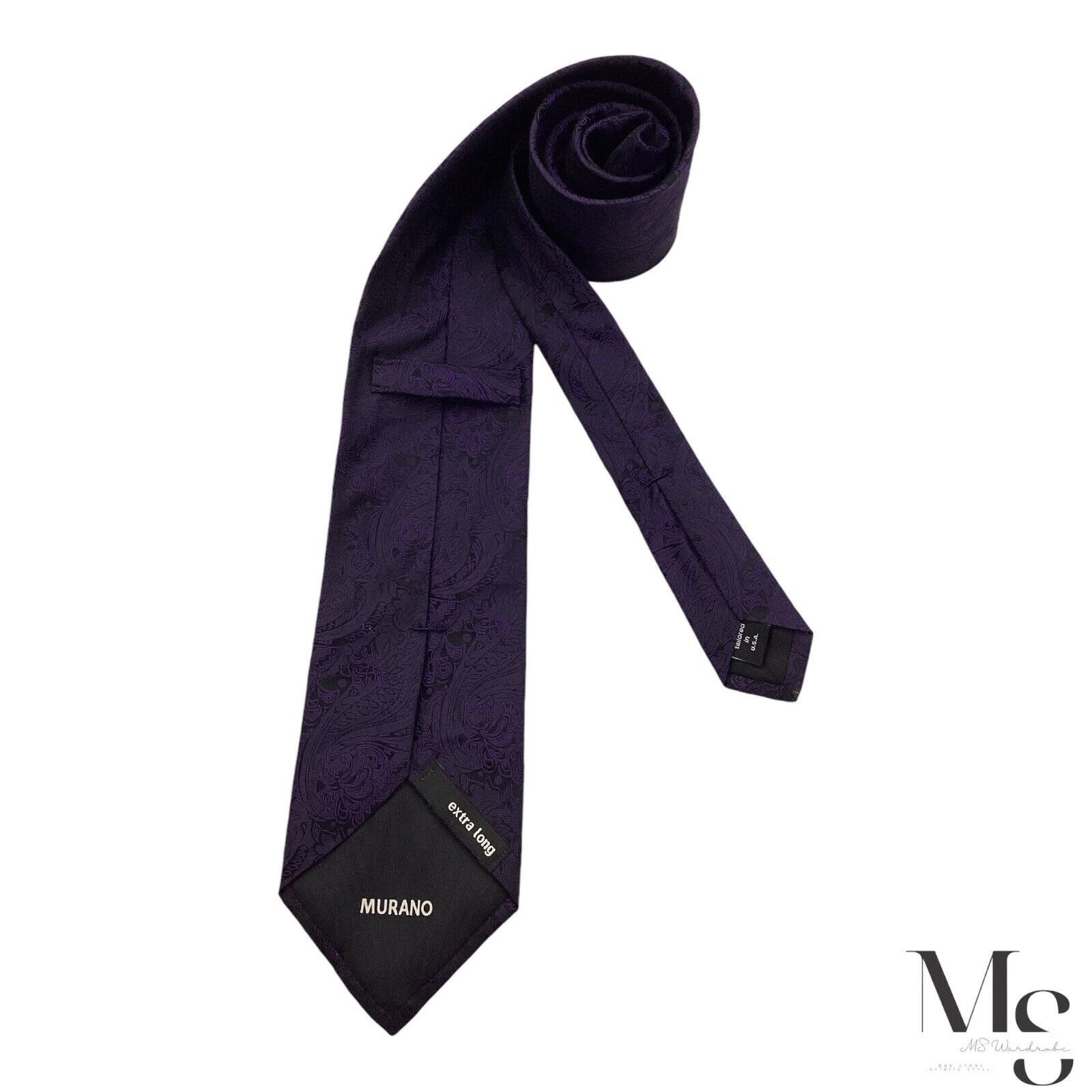 Murano MURANO XL Purple & Black Paisley Silk Tie Hand Made In USA W Size ONE SIZE - 2 Thumbnail