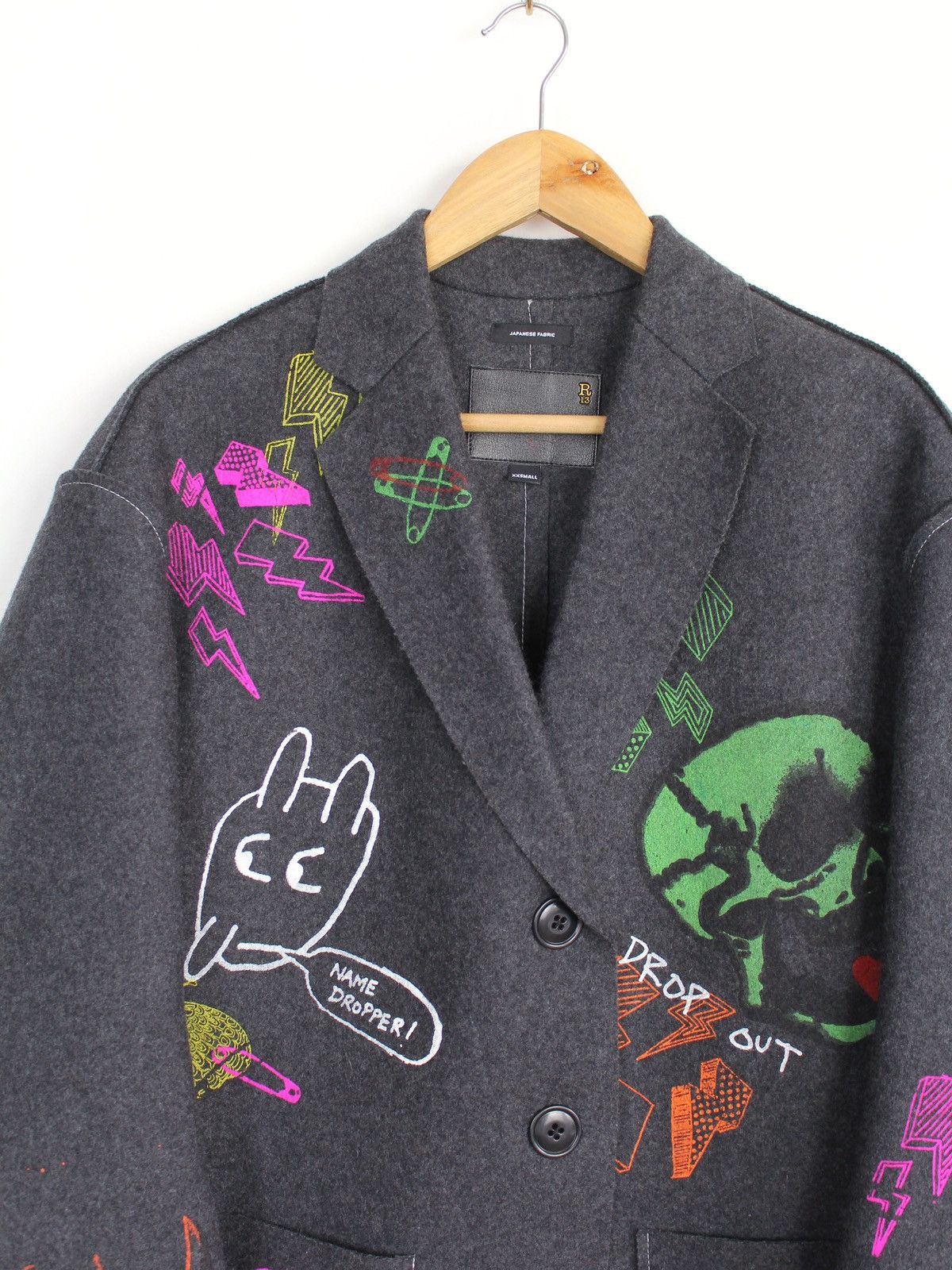 R13 R13 Grey Graffiti Wool Blend Overcoat Size XS / US 0-2 / IT 36-38 - 2 Thumbnail