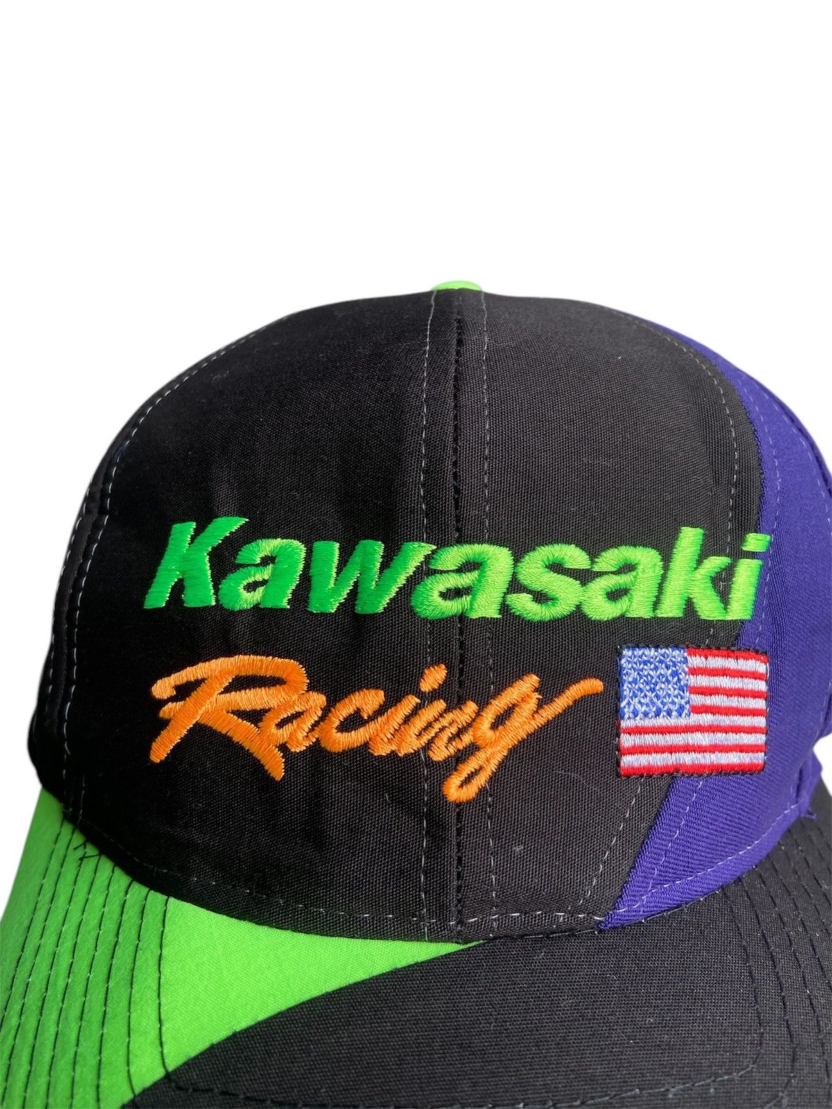 Gear for Sports × Sports Specialties Vintage 90s Kawasaki Racing USA Flag Hat Snapback Motorcycle Size ONE SIZE - 3 Thumbnail