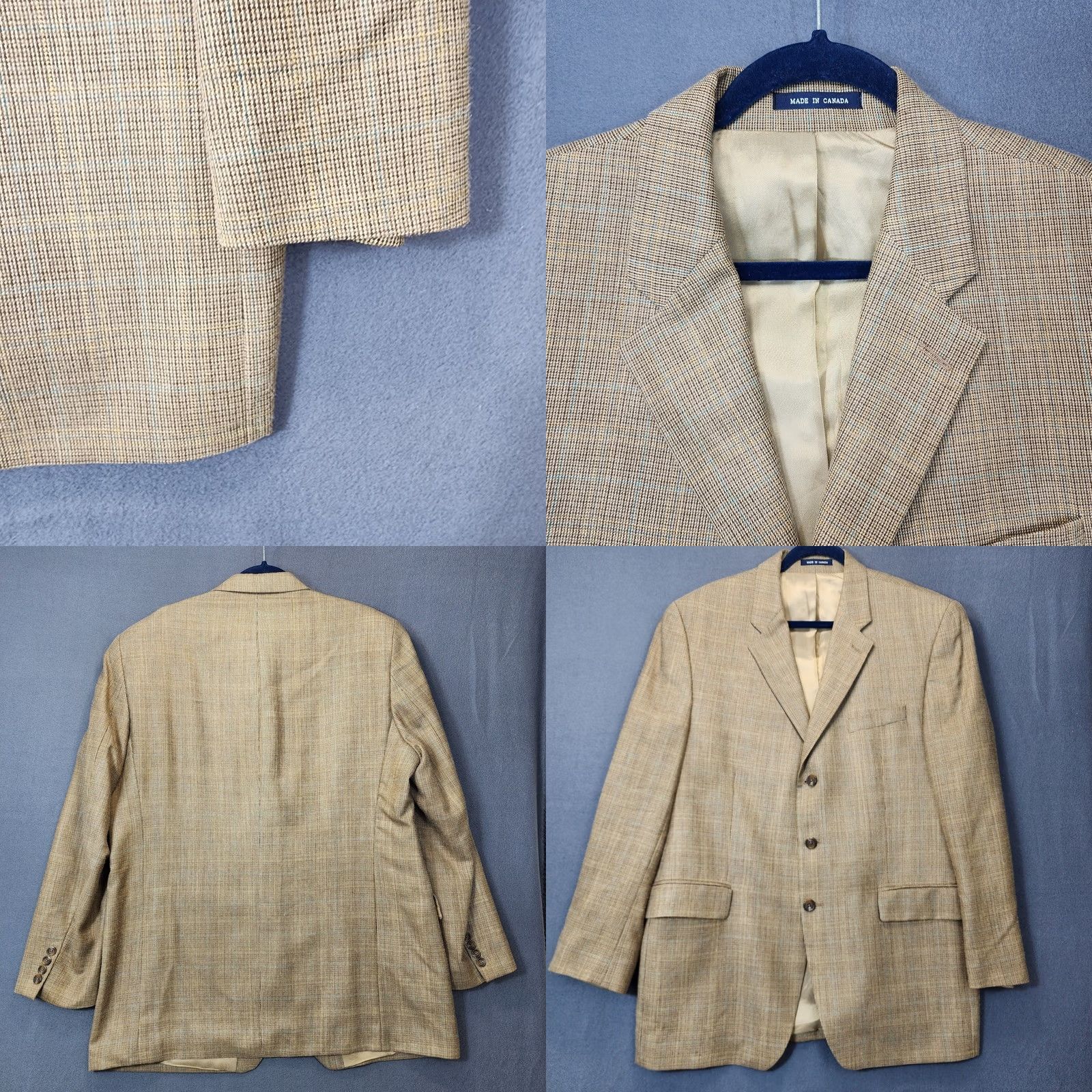Vintage Ralph Lauren Mens Sport Coat 44L Tan Houndstooth Plaid Silk Wool Notch Lapel Jacket 2 Piece Size US S / EU 44-46 / 1 - 9 Thumbnail
