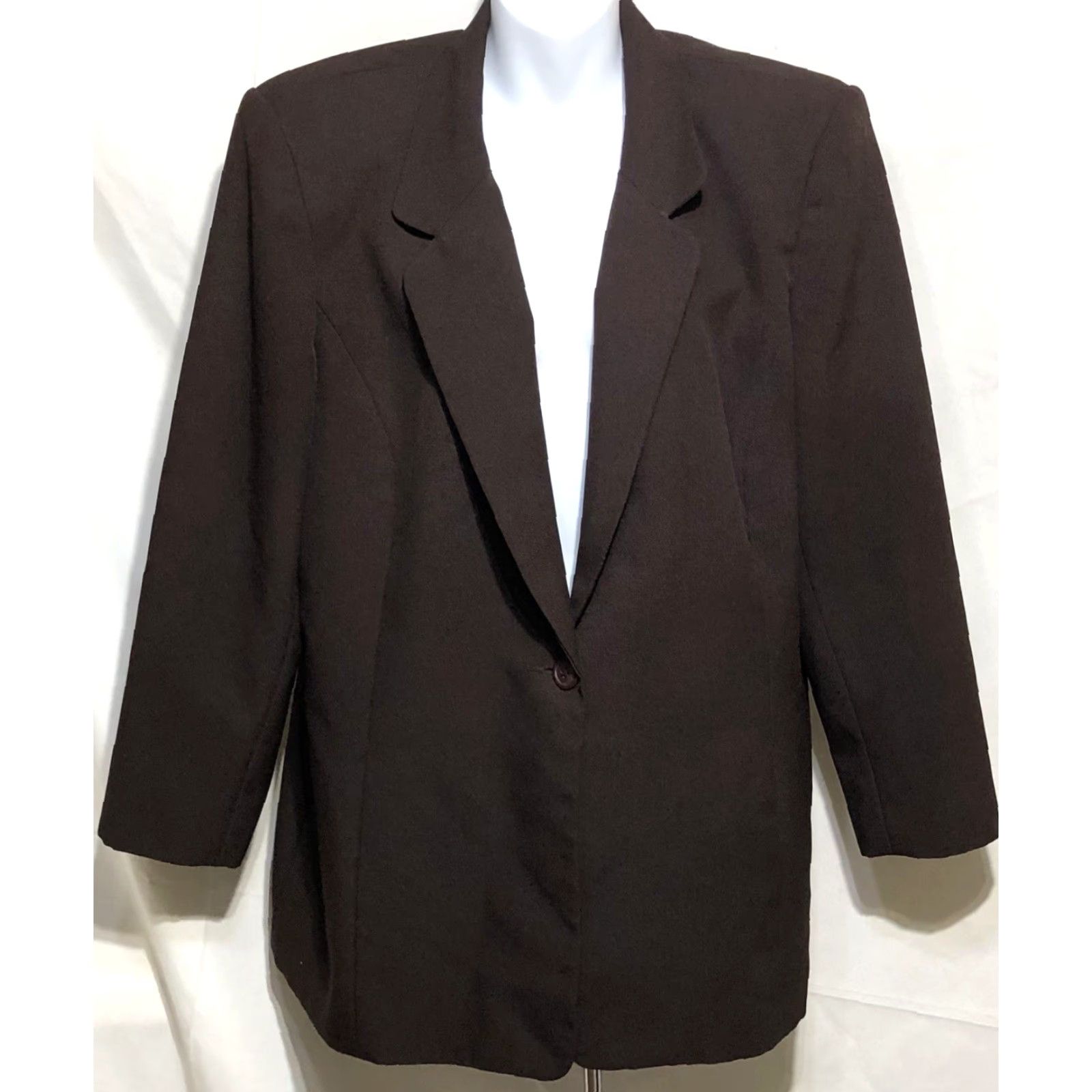 Vintage Liz Baker Blazer Jacket 18W Brown 1 Button Pockets Lined Career Office Work Blazer Womens 18W Brown Jacket Size XXL / US 16-18 / IT 52-54 - 2 Thumbnail