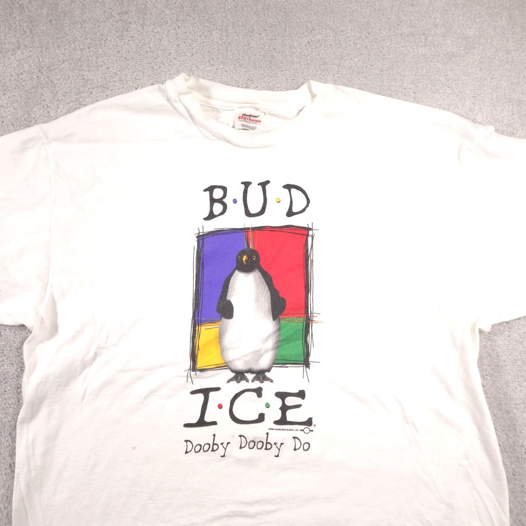Hanes VINTAGE Bud Ice Shirt Mens XL White Penguin Dooby Dooby Do Beer Promo 90s Tee Size US XL / EU 56 / 4 - 3 Thumbnail