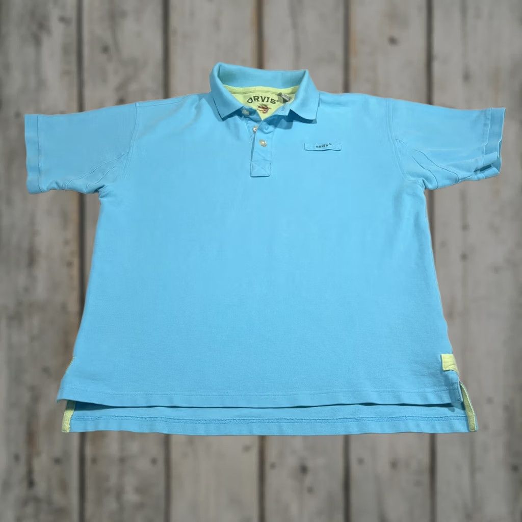 Orvis Orvis Polo Shirt Mens Large Fly Fishing Heavy Cotton Blue Green Trim Buttons Polo Golf Shirt Mens Regular Size L Blue Size US L / EU 52-54 / 3 - 1 Thumbnail