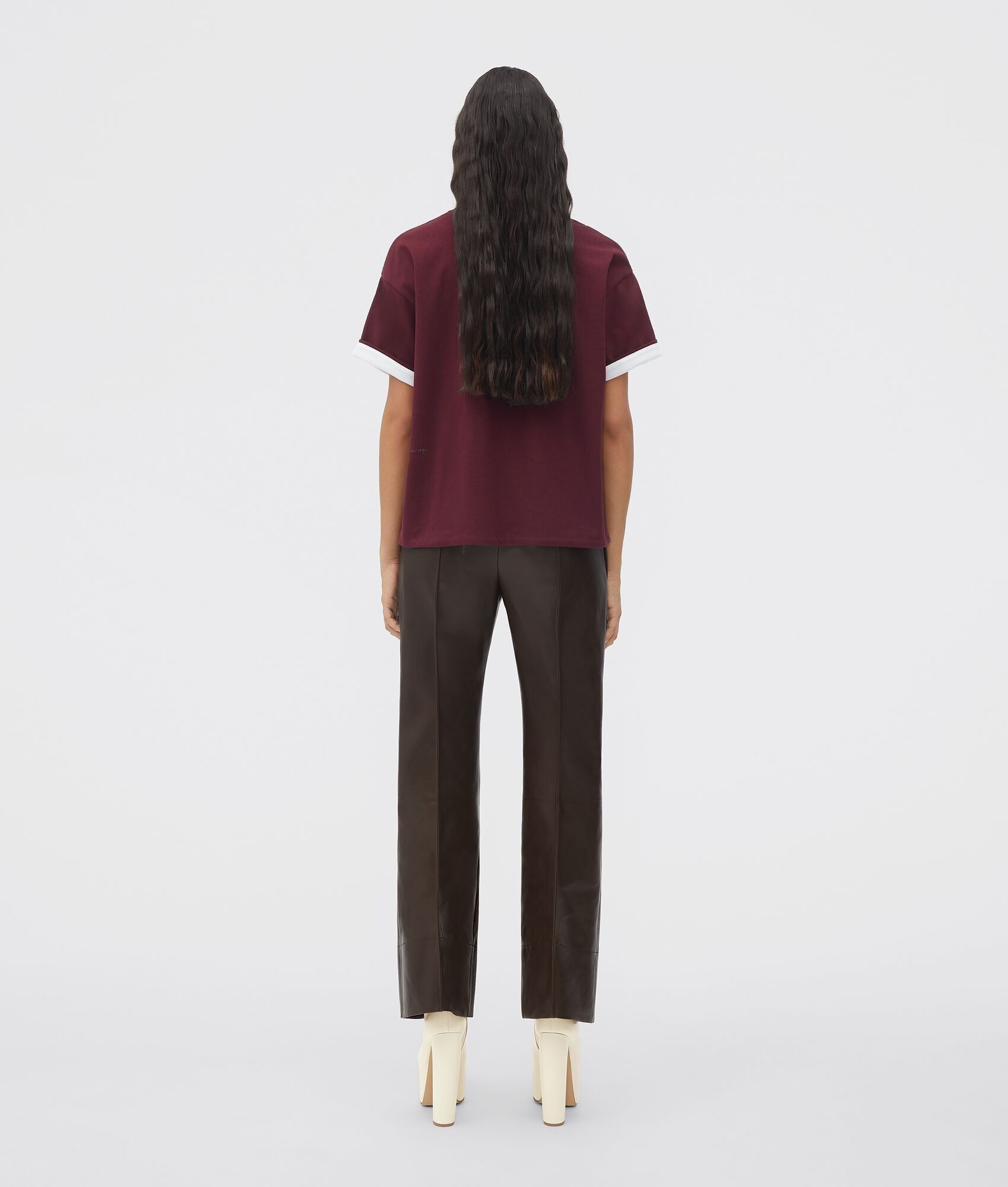 Bottega Veneta o1n1vont1224 Double Layered Cotton Jersey T Shirt Dark Red Size M / US 6-8 / IT 42-44 - 3 Thumbnail