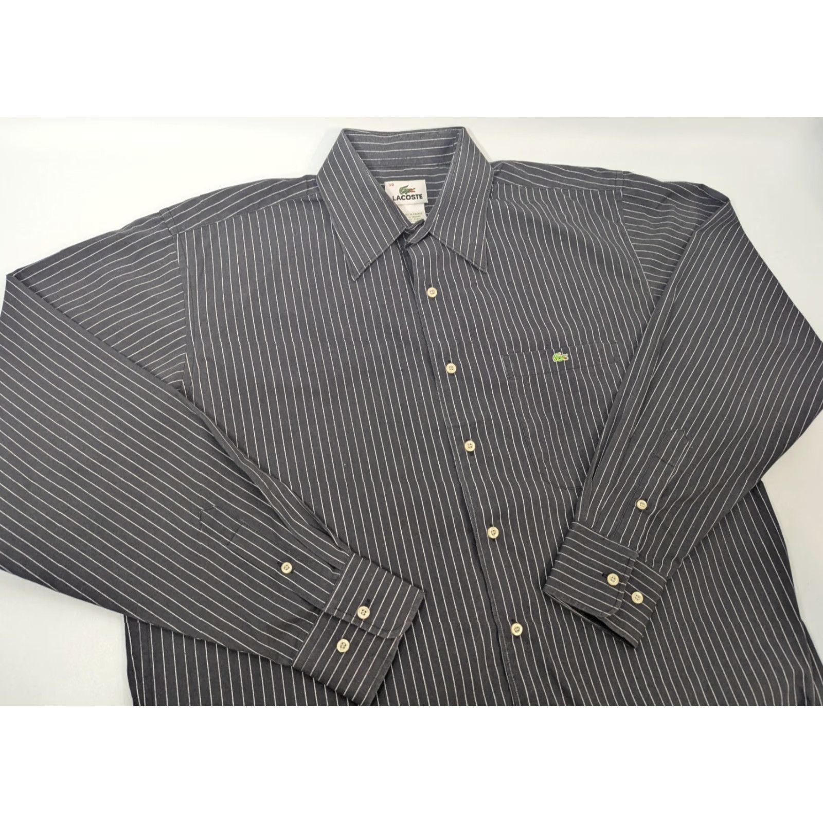 Lacoste Lacoste Shirt 38 Black PinStripe Long Sleeve Button-Down Preppy France Mens Size US M / EU 48-50 / 2 - 2 Thumbnail