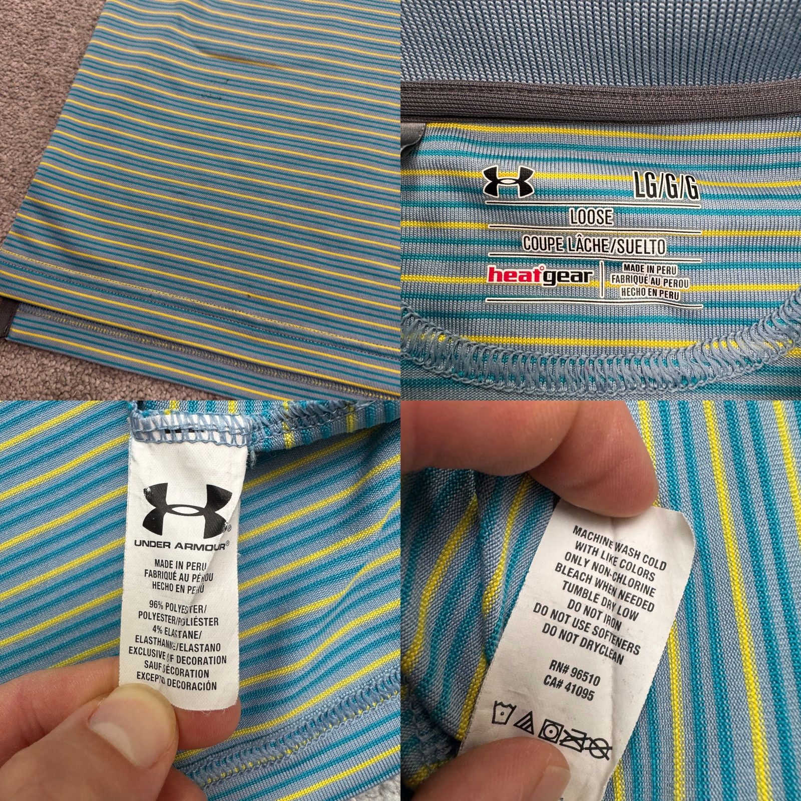 Under Armour Under Armour HeatGear Polo Shirt Mens L Blue Striped Golf Shirt Size US L / EU 52-54 / 3 - 8 Thumbnail