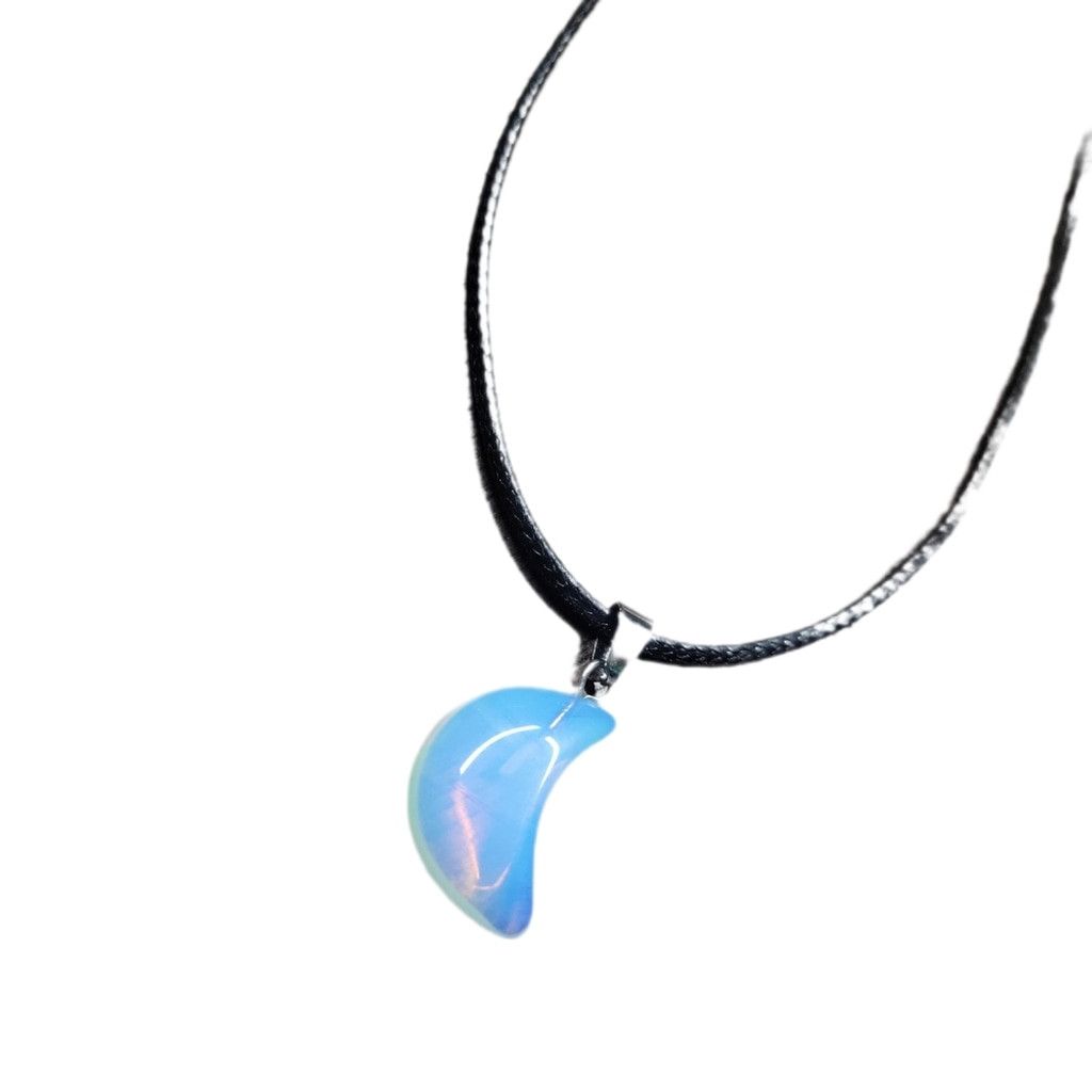 Handmade Hand Crafted Opalite Crescent Moon Pendant Corded Necklace Size ONE SIZE - 2 Thumbnail