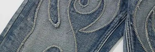 VIBE Blue Patchwork Skulls Embroidery Casual Denim Pants Size US 32 / EU 48 - 5 Thumbnail