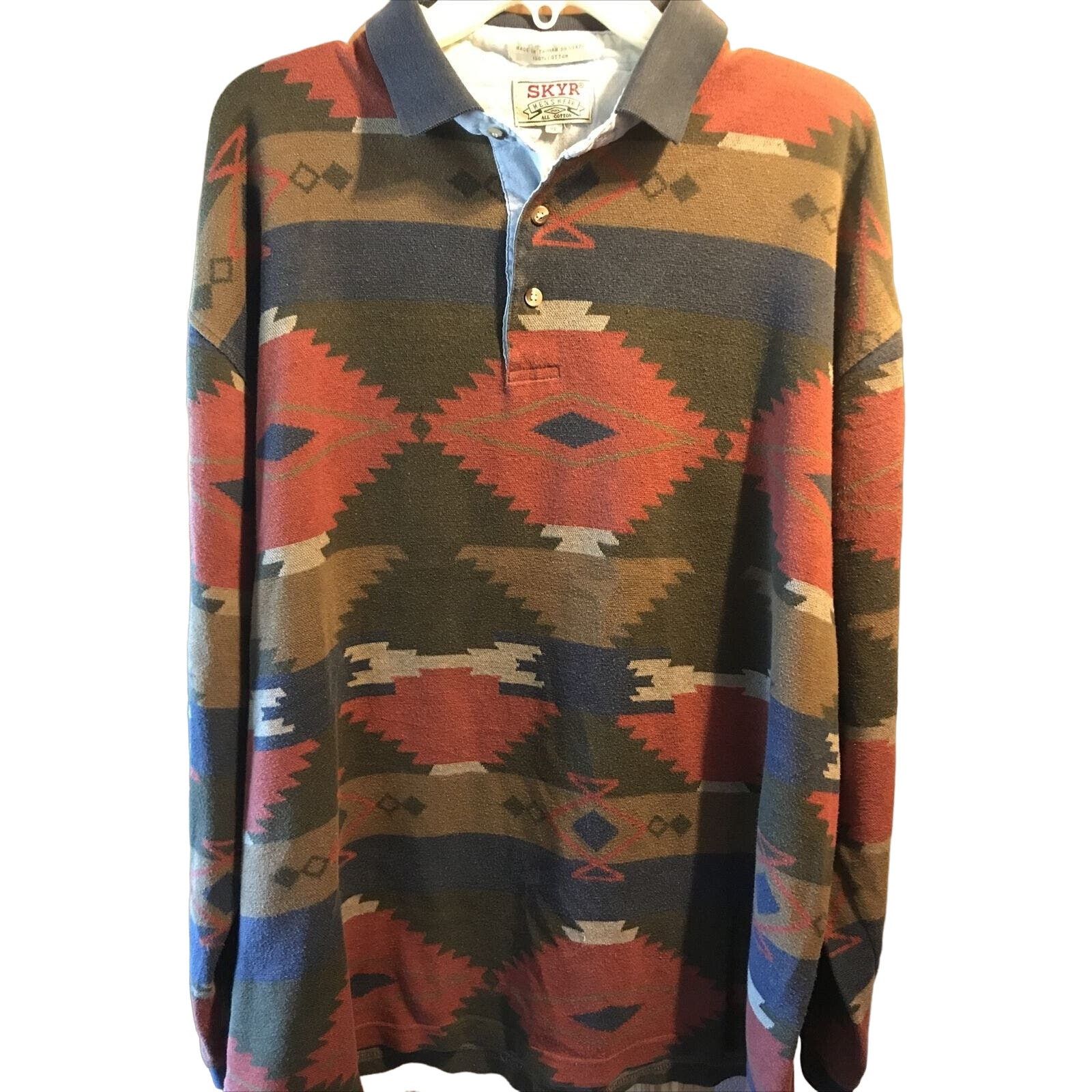 Other Skyr Vintage Mens XL Aztec Tribal Print LS Cotton Polo Shirt Size US XL / EU 56 / 4 - 1 Thumbnail