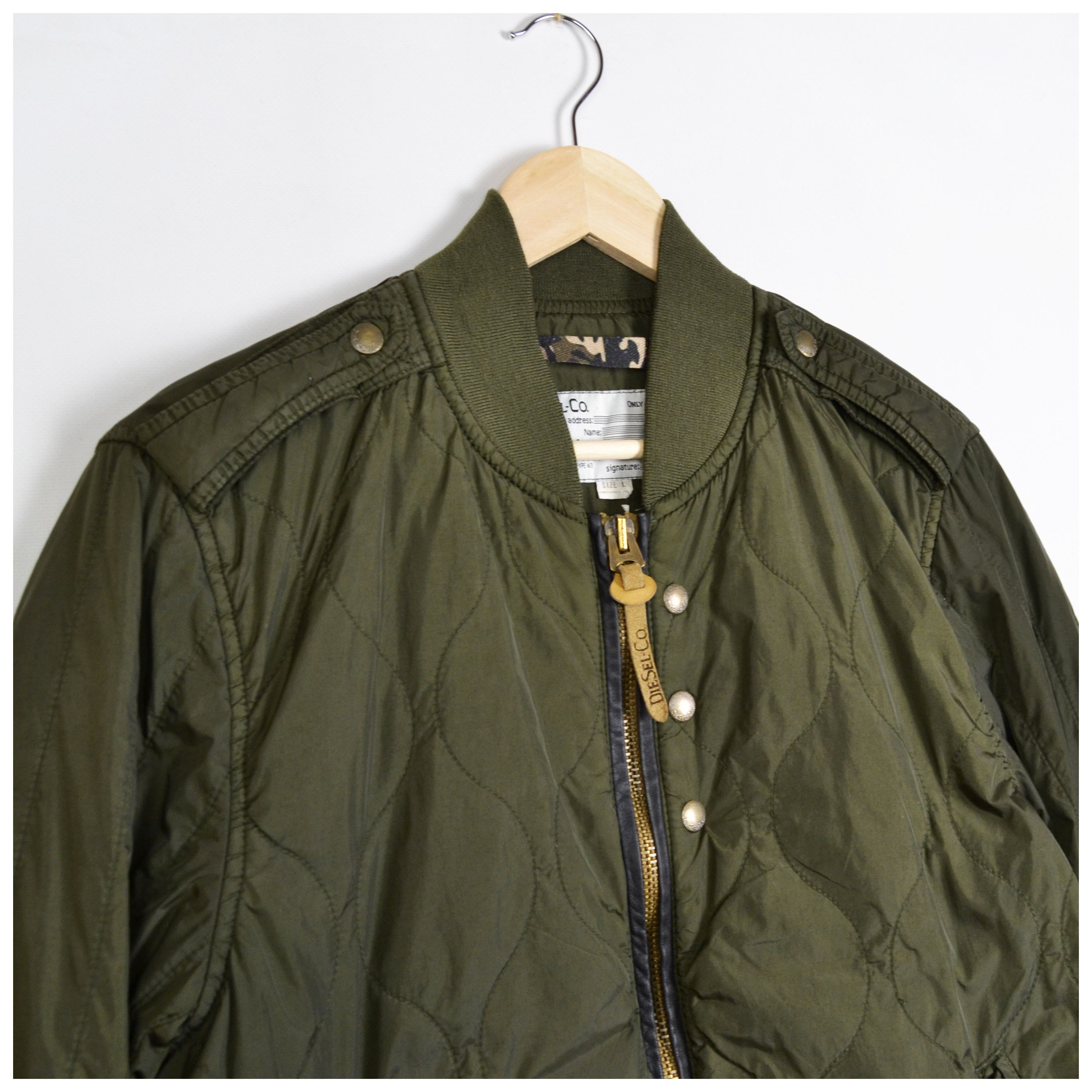 Diesel × Vintage Diesel Co Quilted Bomber Jacket Military Khaki Sz M/L Size US L / EU 52-54 / 3 - 2 Thumbnail