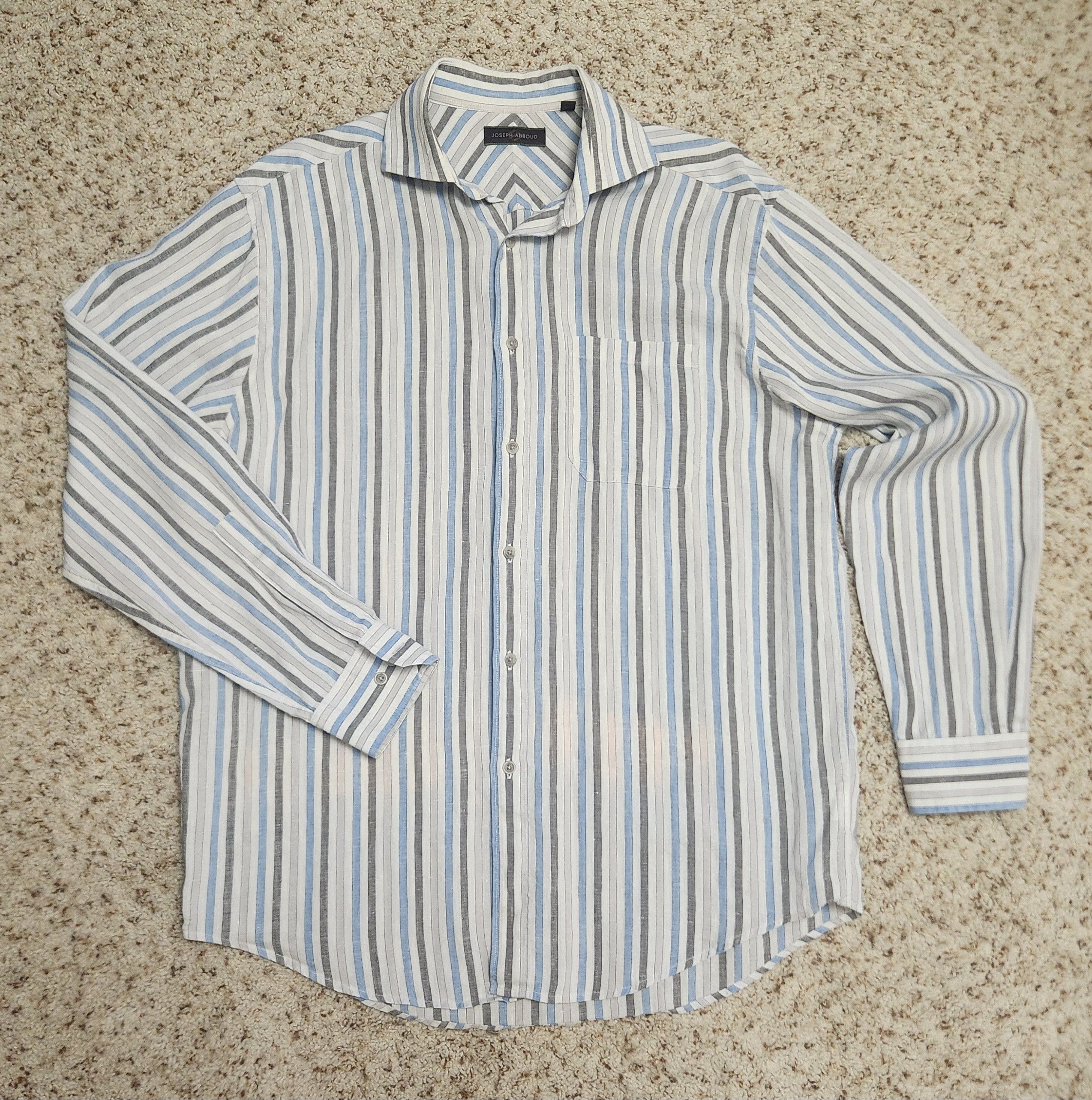 Joseph Abboud men's linen shirt M Joseph Abboud blue grey stripe Size US M / EU 48-50 / 2 - 7 Thumbnail