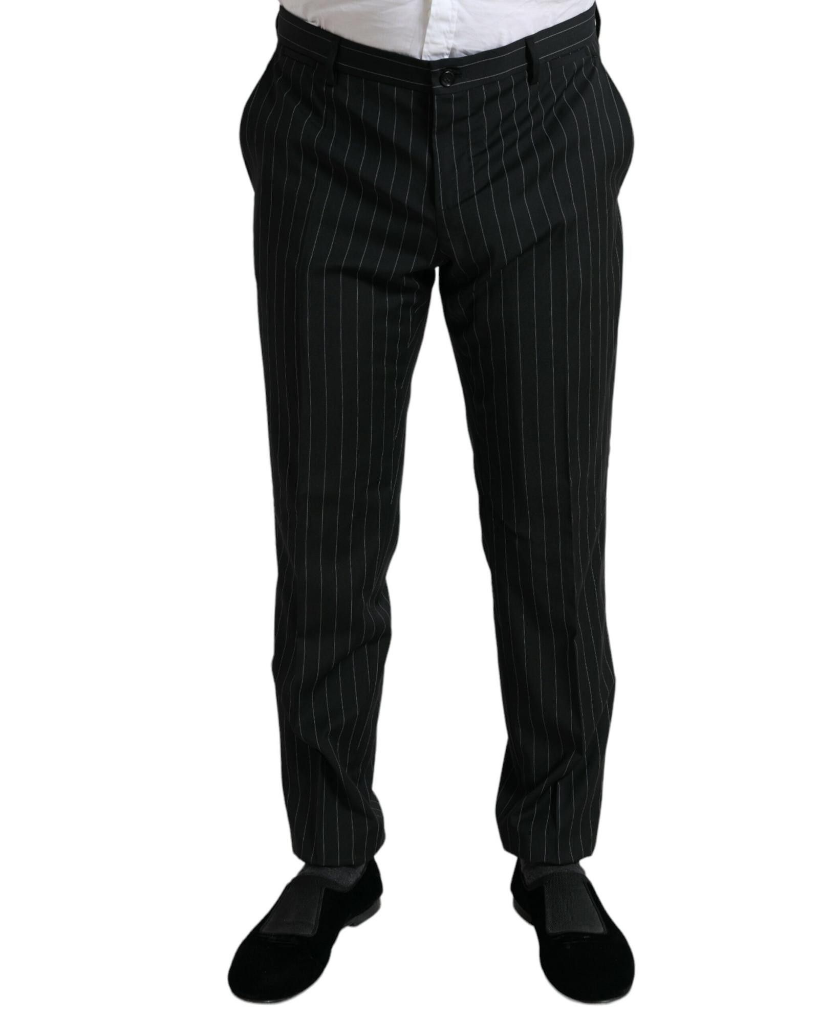 image of Dolce Gabbana Black Striped Slim Fit Dress Pants in Black/White, Men's (Size 38)