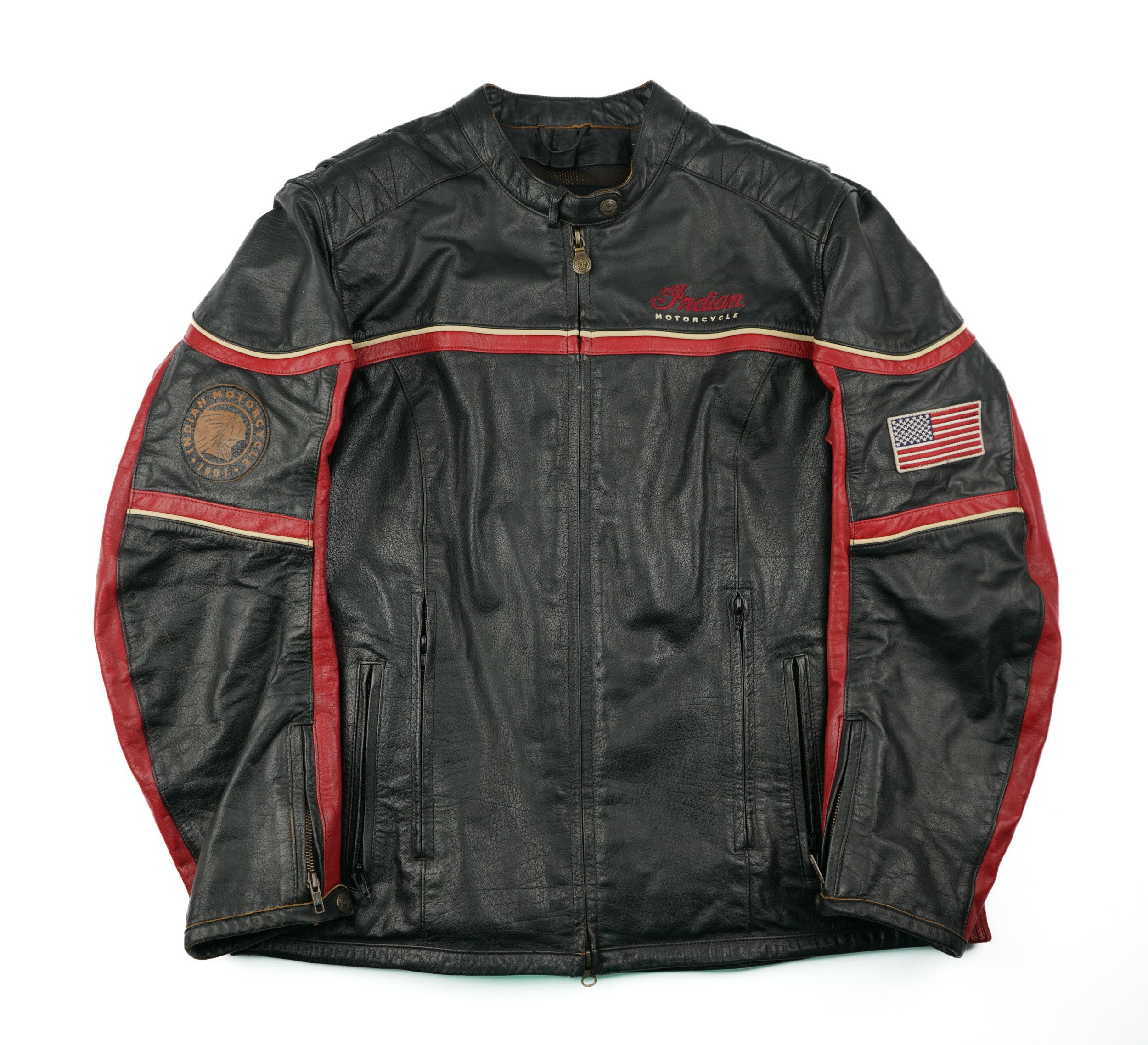 image of Harley Davidson x Indian Motercycles Indian Motorcycle Leather Jacket in Black/Red, Men's (Size 2XL