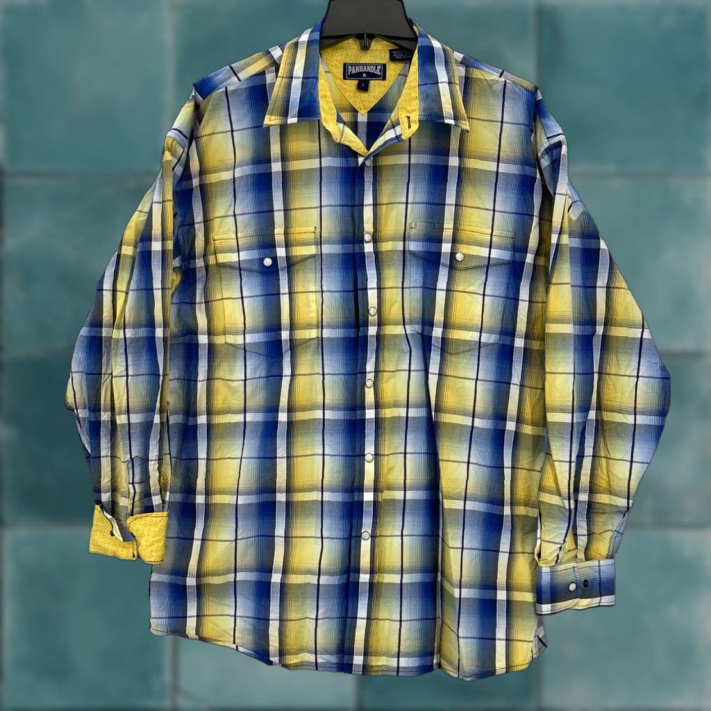 Vintage Panhandle Slim Pearl Snap Western Shirt Mens L Yellow Plaid Cowboy Rodeo Sh Size US L / EU 52-54 / 3 - 1 Thumbnail