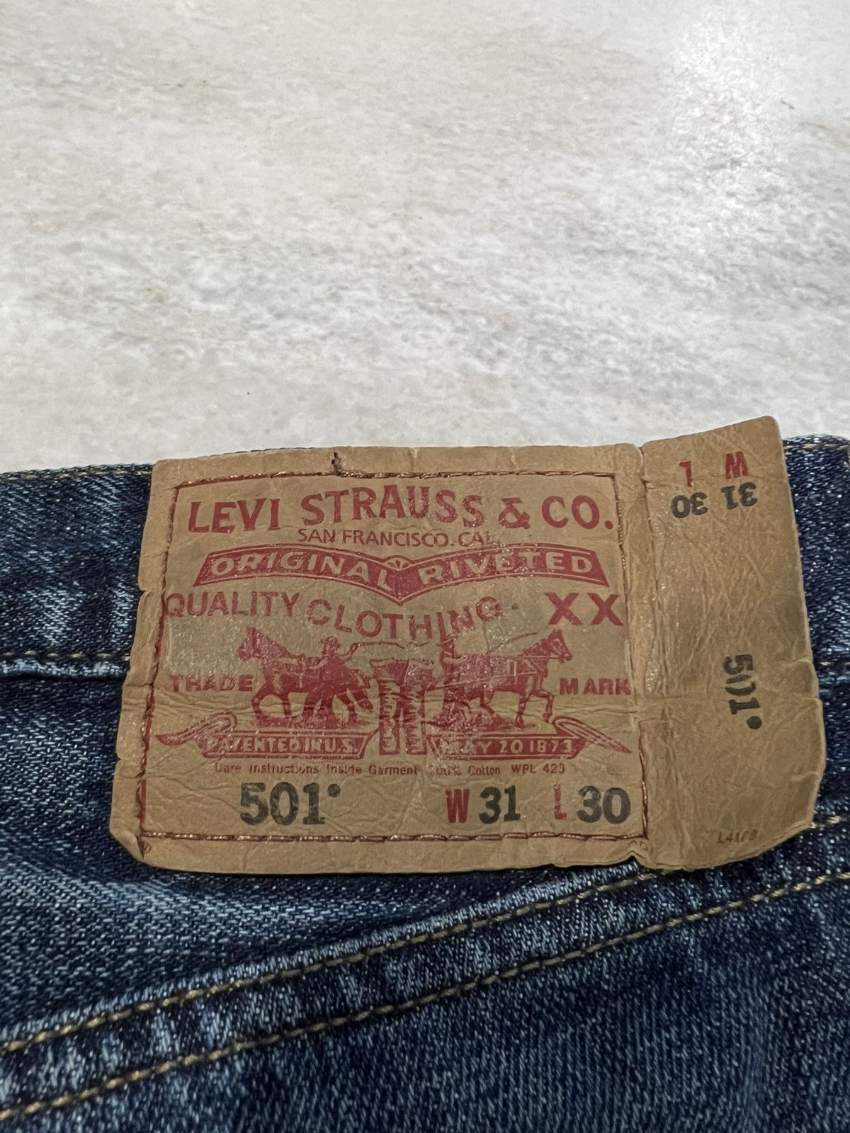 Levi's × Levi's Vintage Clothing 💥Rare 90’s style Levis 501 Kurt Corbain Distress Washed Jean Size US 31 - 18 Thumbnail