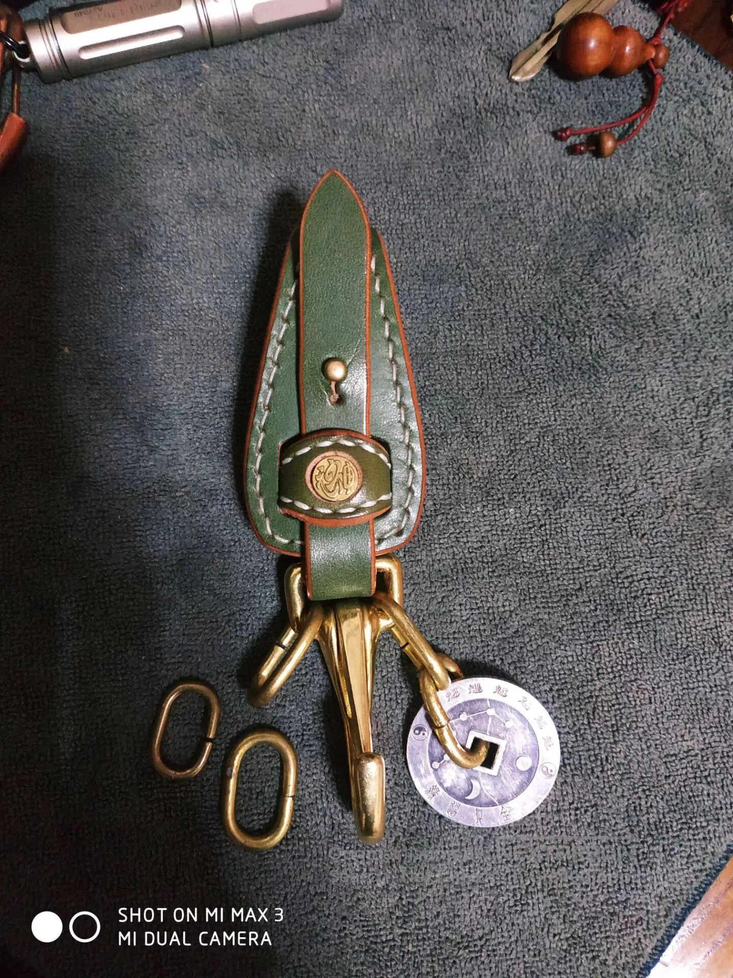 Japanese Brand Tenjin Works Green Kuri Leather Keychain. Size ONE SIZE - 3 Thumbnail