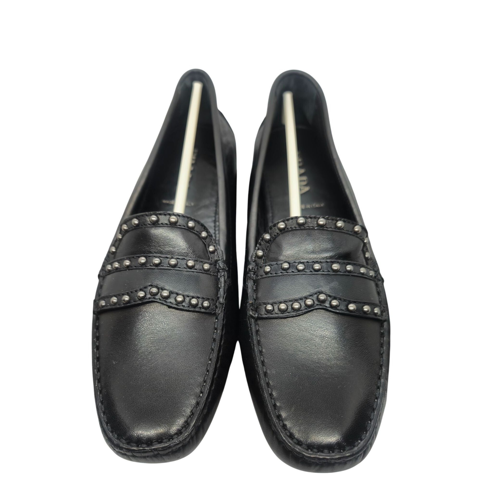 Prada Prada Black Leather Studded Loafers Size 38.5 In Original Bo Size US 8.5 / IT 38.5 - 1 Thumbnail
