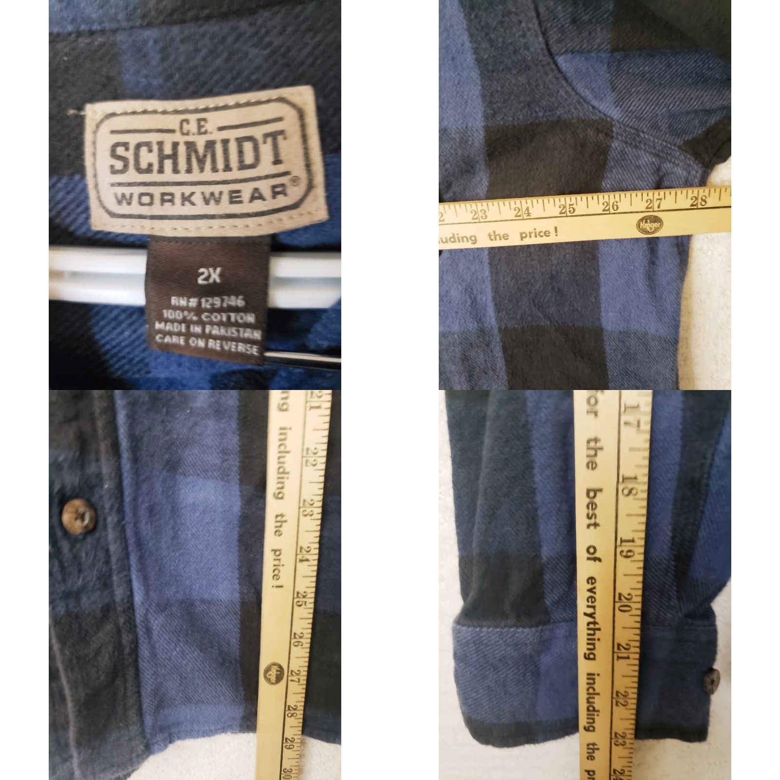 Vintage VINTAGE CE Schmidt Workwear Shacket Mens 2XL BLUE BLACK Plaid Button Heavy Flannel Shirt Size US XXL / EU 58 / 5 - 8 Thumbnail