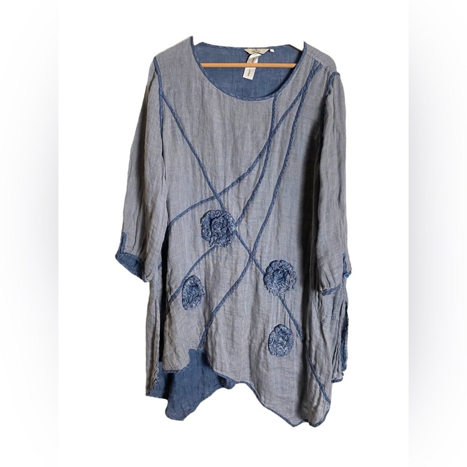Other Cheyenne Flower Linen Tunic Blue 1X Size XL / US 12-14 / IT 48-50 - 1 Thumbnail