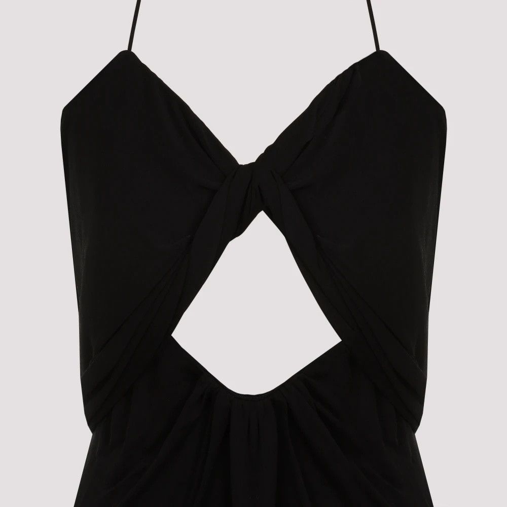 Saint Laurent Paris oc11z1125 Backless Halter Dress in Satin Crepe Jersey Noir Size XS / US 0-2 / IT 36-38 - 3 Thumbnail