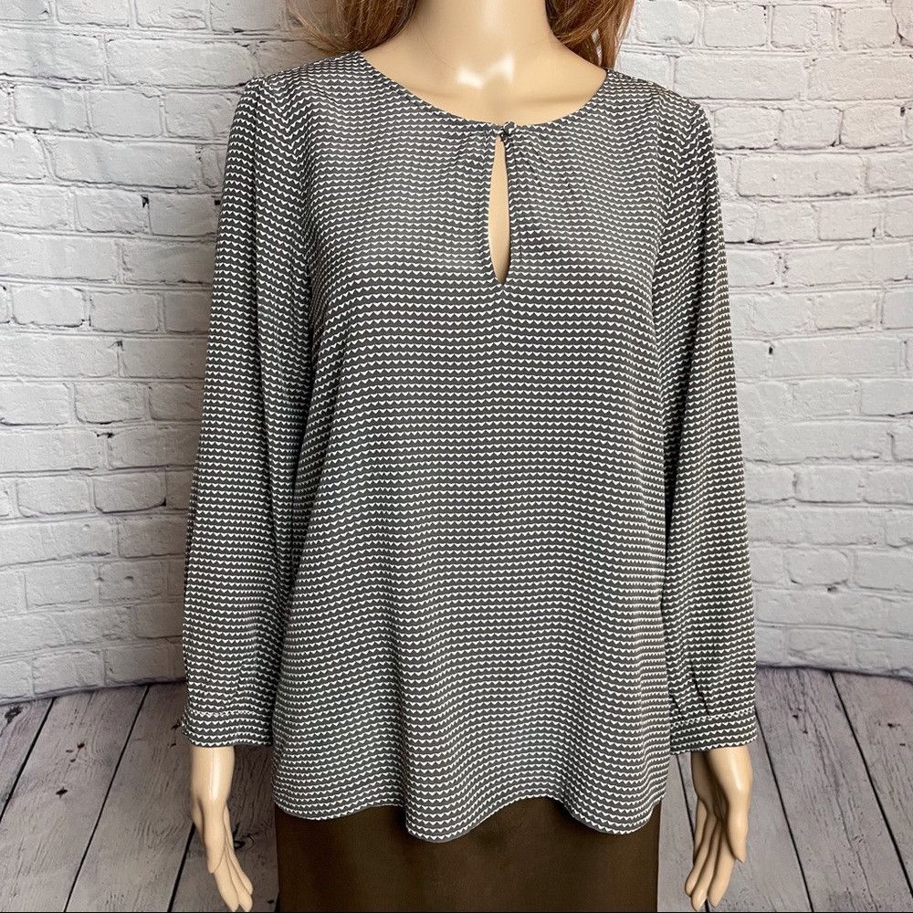 Joie Joie Charcoal & White Long Sleeve Silk Blouse Size M Size M / US 6-8 / IT 42-44 - 9 Thumbnail