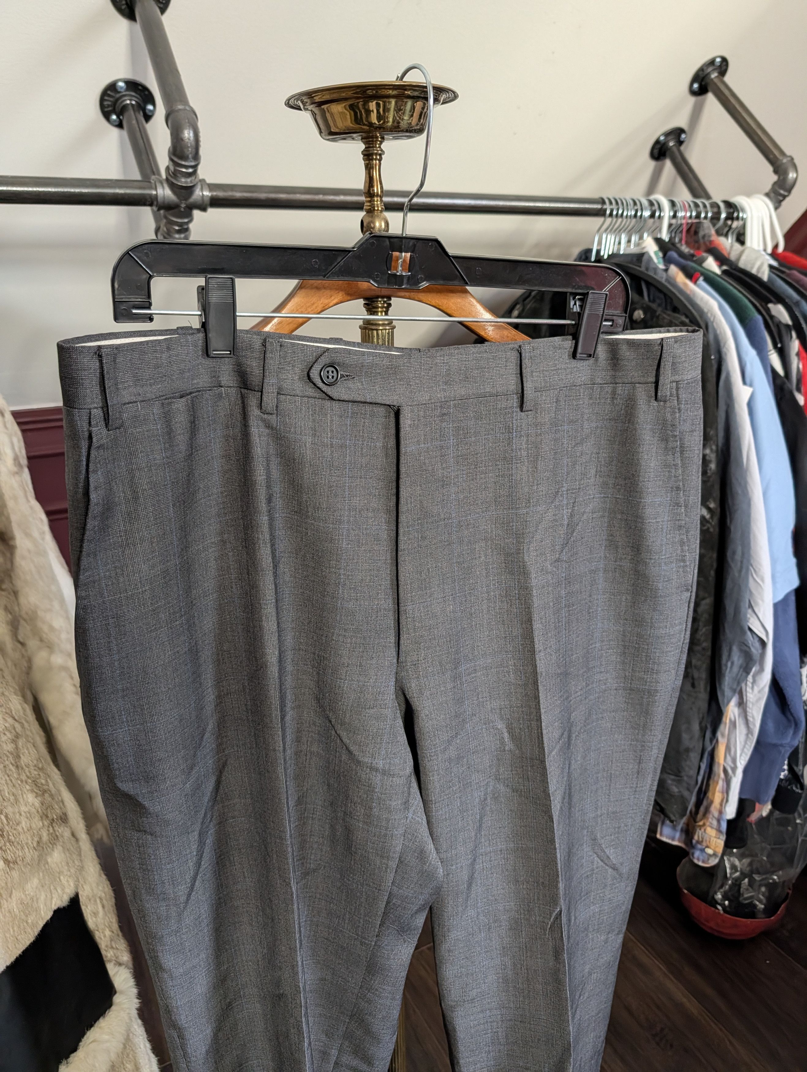 Canali Gray plaid cuffed Woolmark wool Italian trousers 37" Size US 37 - 2 Thumbnail