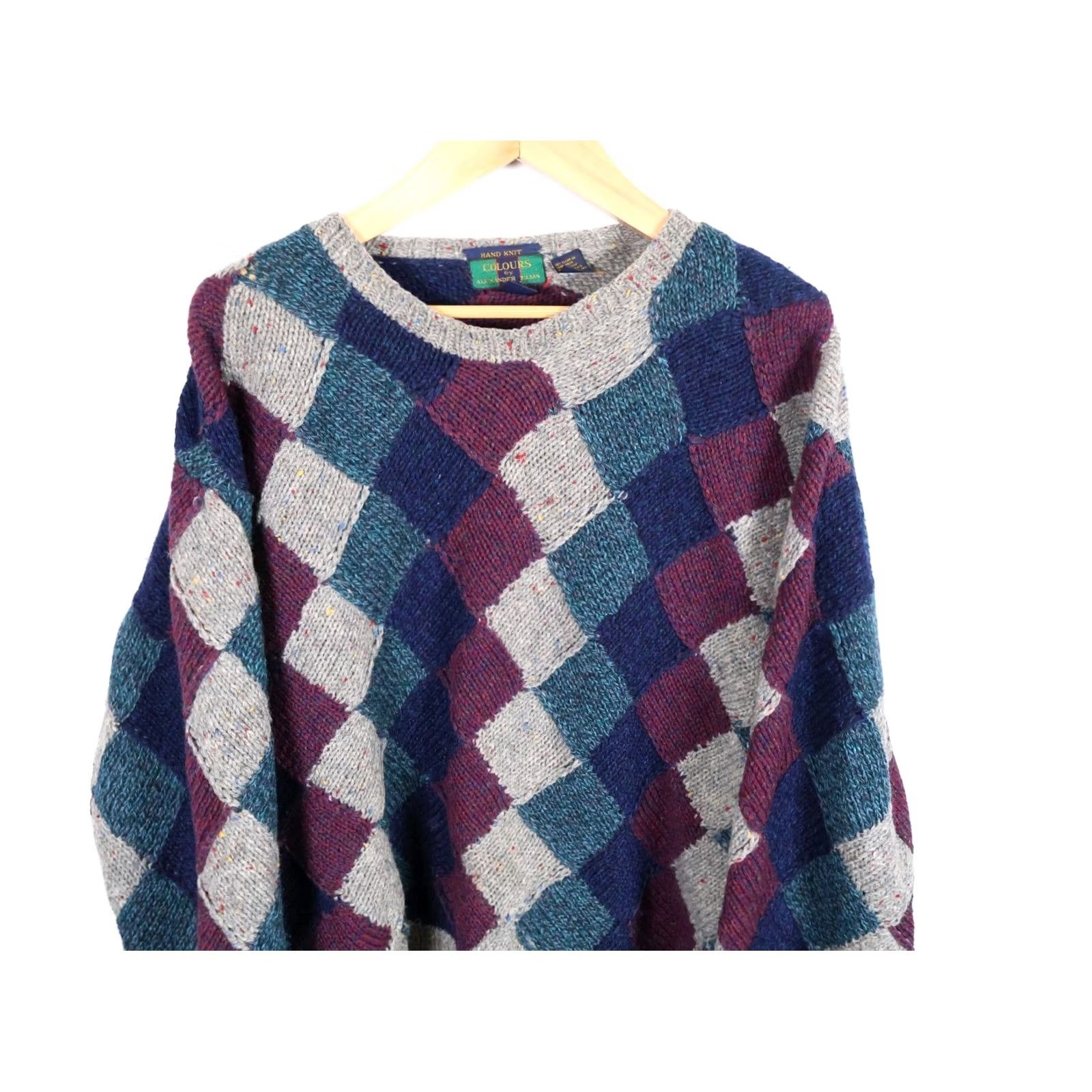 Alexander Julian VINTAGE Alexander Julian Wool Sweater Men’s XL Gray Argyle Hand Knit Donegal Pullover Crew Neck Long Sleeve Casual Heavyweight Preppy - Mens Size US L / EU 52-54 / 3 - 4 Thumbnail