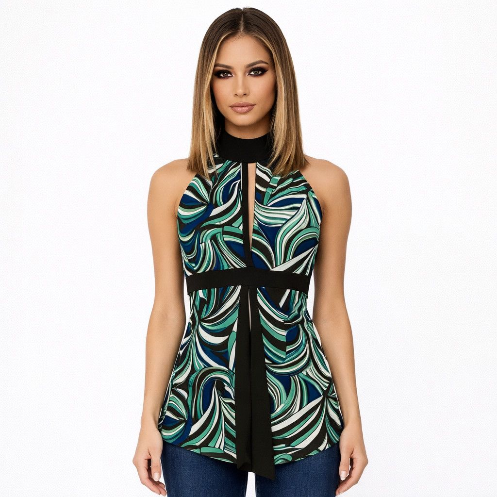 Macys Juniors' BCX Green Keyhole Abstract Print Tunic Top Y2K Size M / US 6-8 / IT 42-44 - 1 Thumbnail