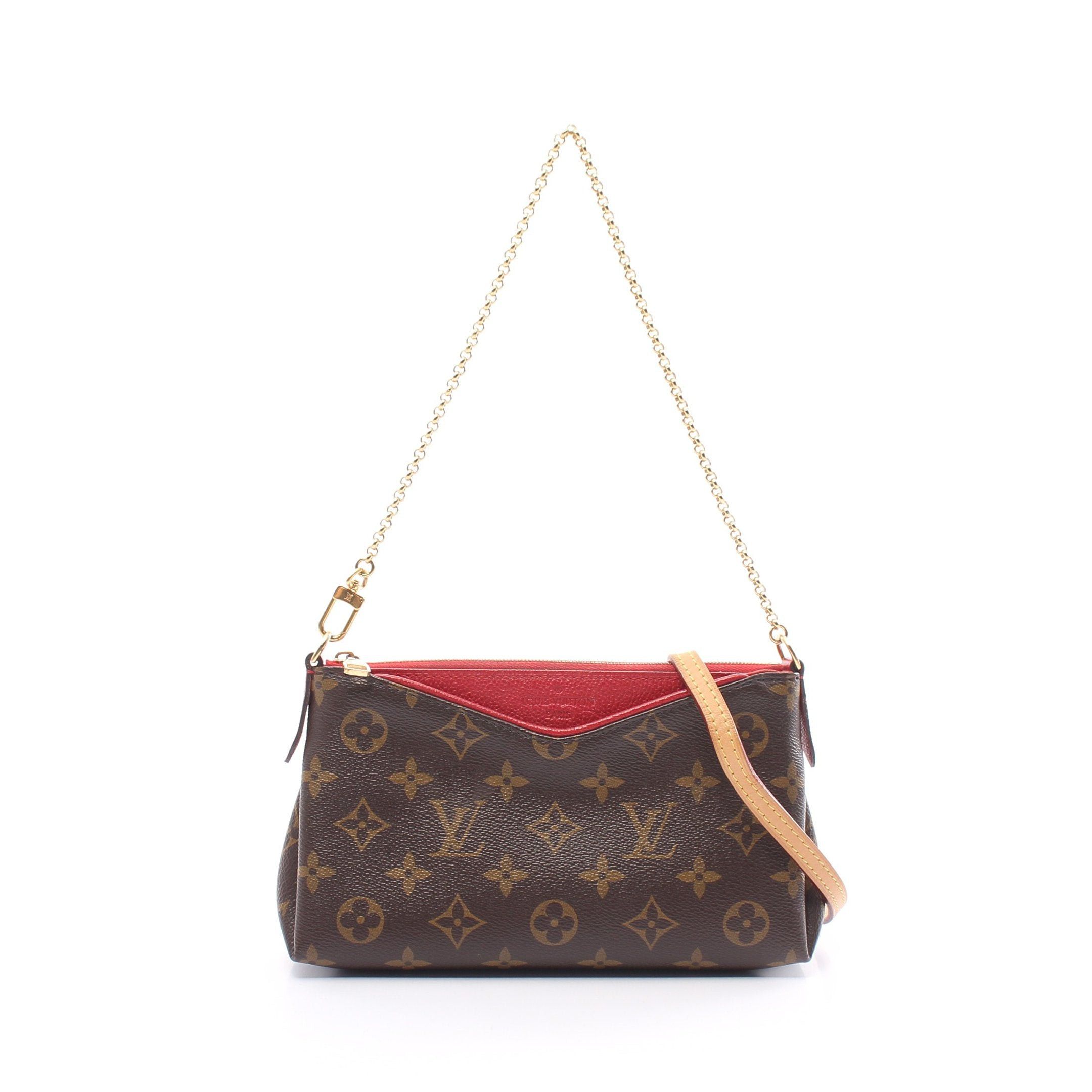 Louis Vuitton Louis Vuitton Pallas Clutch Monogram Cerise Chain Handbag Leather Brown Red Size ONE SIZE - 1 Thumbnail