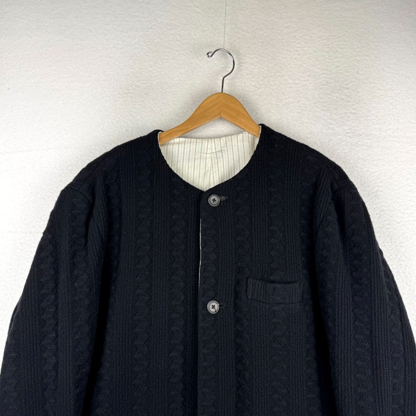 Yohji Yamamoto Yohji Yamamoto Pour Homme Coat Wool Cable Knit Collarless Long Overcoat Black M Regular Men Series Japan Size US M / EU 48-50 / 2 - 4 Thumbnail