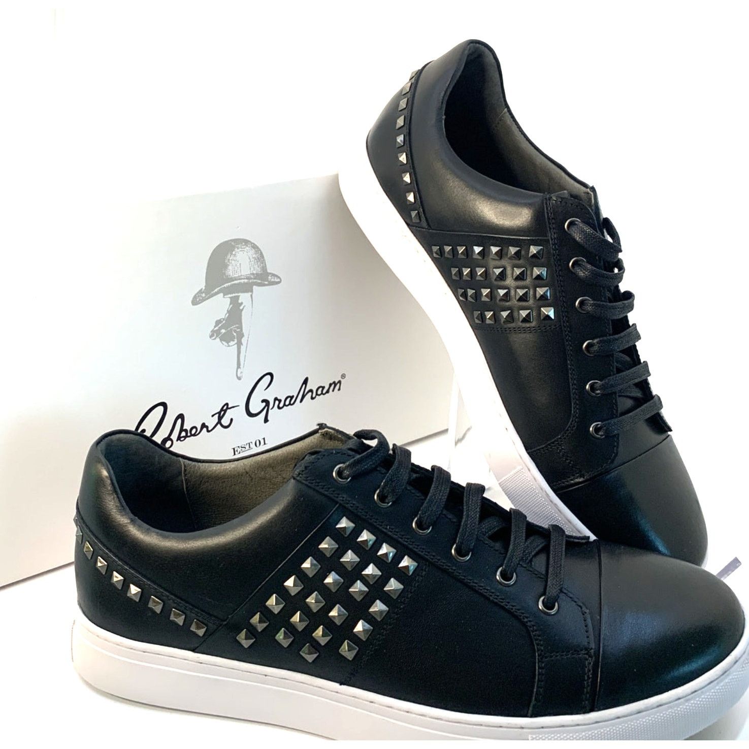 Robert Graham Robert Graham Studded Black Leather Sneakers | Sz 9 | NIB Size US 9 / EU 42 - 3 Thumbnail