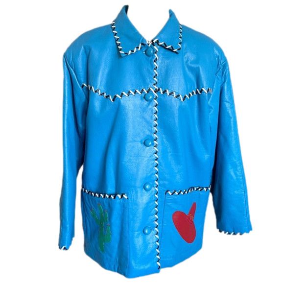 Vintage 80s Hannah Pang Blue Patchwork Leather Jacket - M/L Size M / US 6-8 / IT 42-44 - 3 Thumbnail